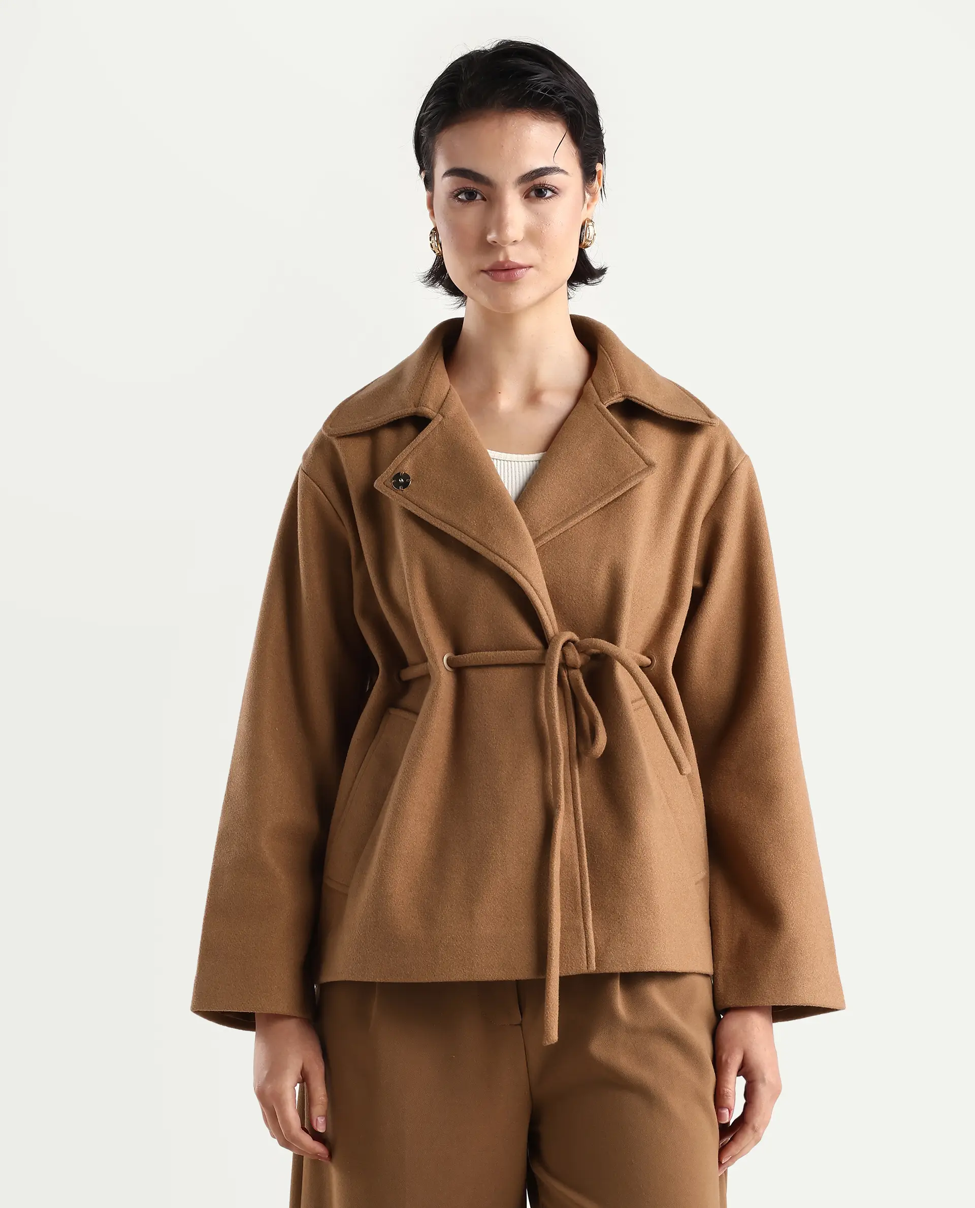 Rareism Women's Nittiz Tan Polyester Blend Spread Collar Regular Fit Jacket - Image 3