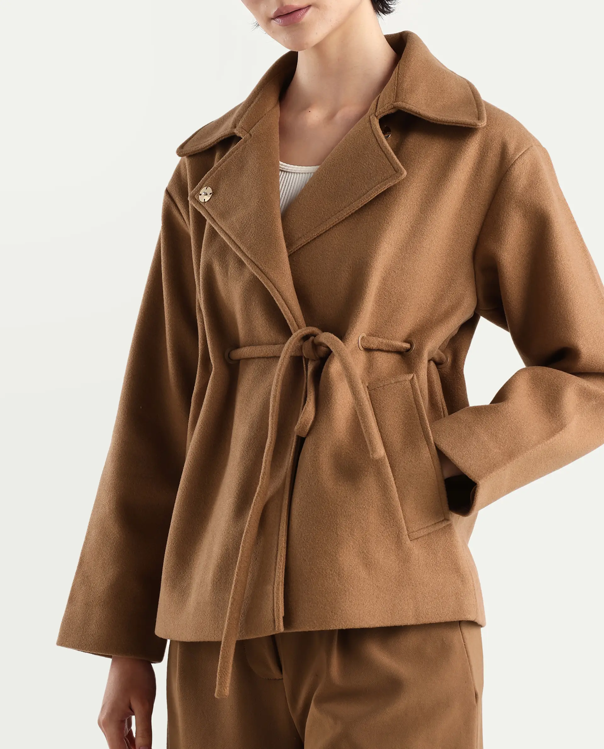 Rareism Women's Nittiz Tan Polyester Blend Spread Collar Regular Fit Jacket - Image 4