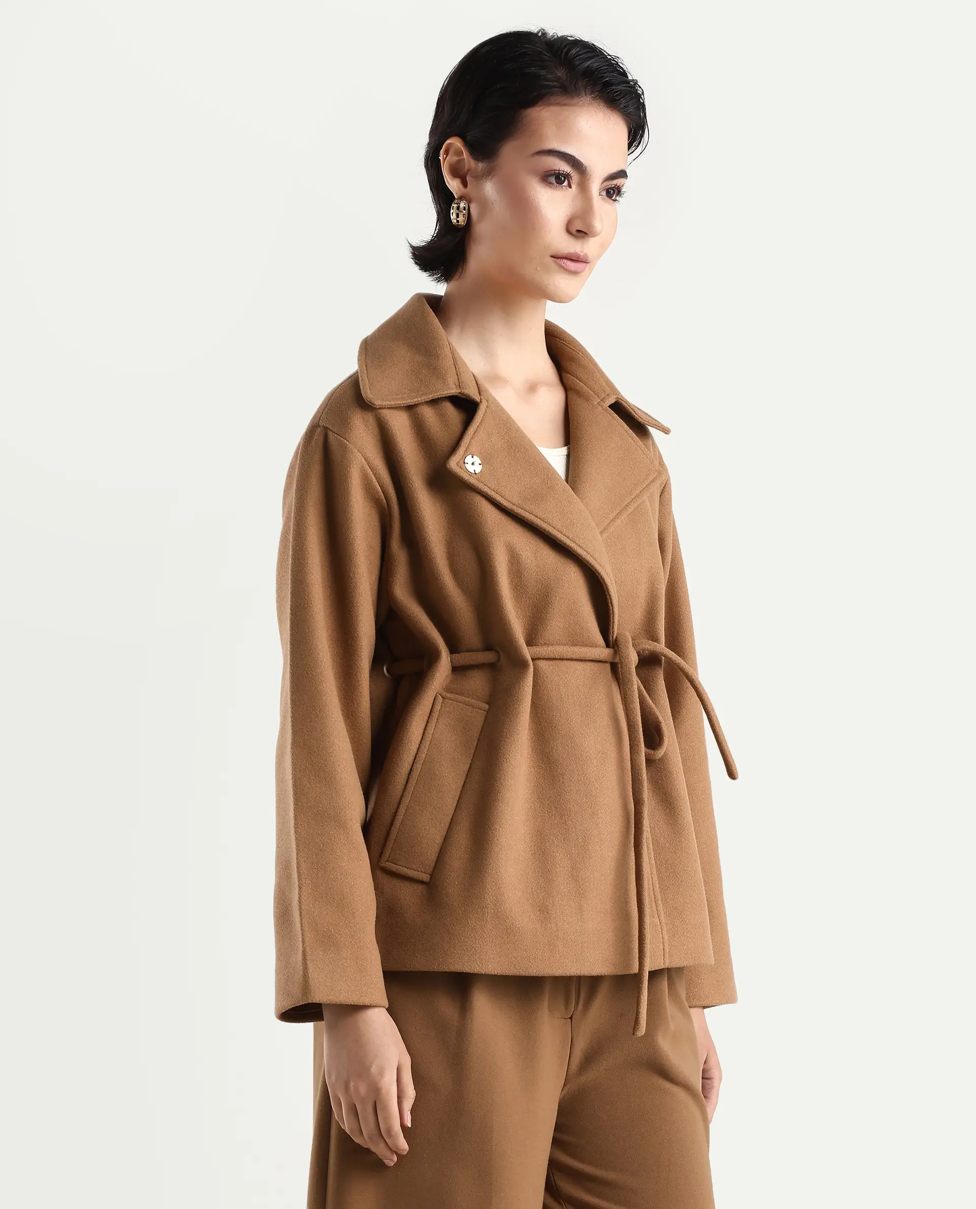 Rareism Women's Nittiz Tan Polyester Blend Spread Collar Regular Fit Jacket - Image 6