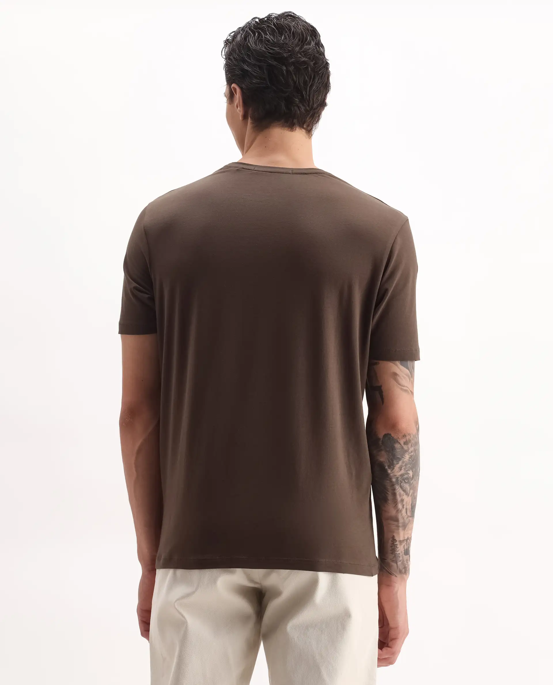 Rare Rabbit Men's Niva Dark Brown Cotton Graphic Print Regular Fit Half Sleeve Crew Neck T-Shirt - Image 7