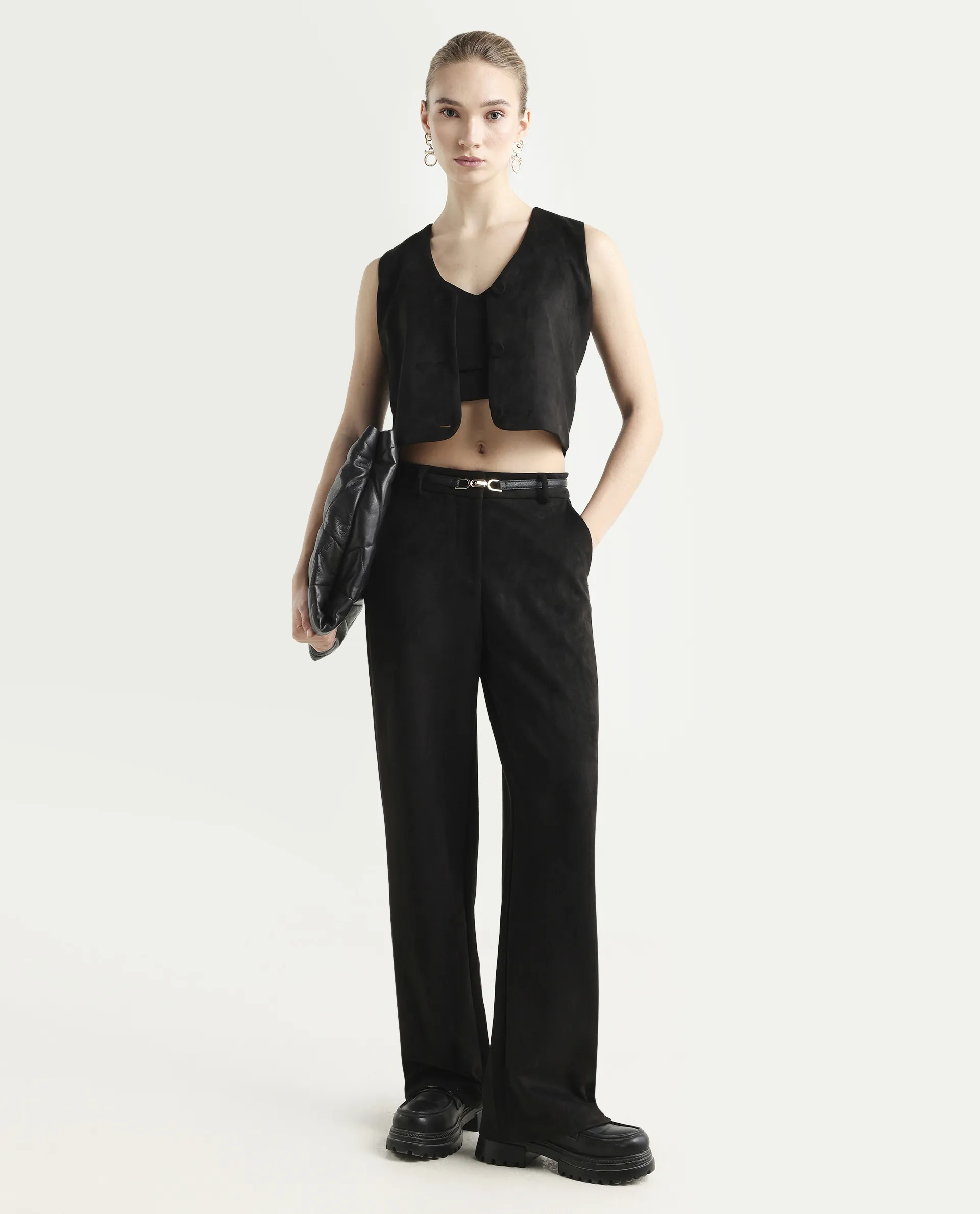 Rareism Women's Niwast-B Black Polyester Blend Straight Fit Travel Trouser - Image 2
