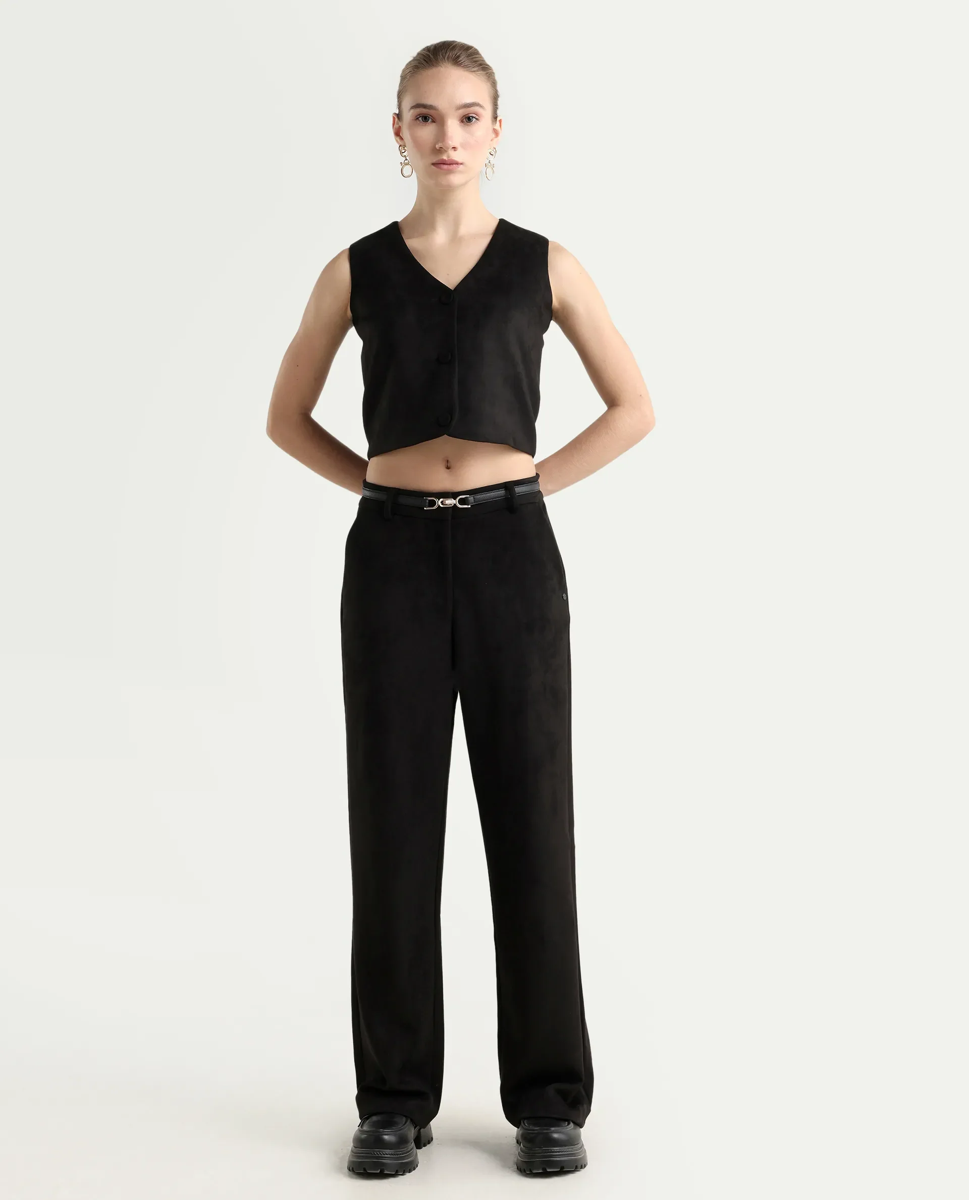 Rareism Women's Niwast-B Black Polyester Blend Straight Fit Travel Trouser - Image 3