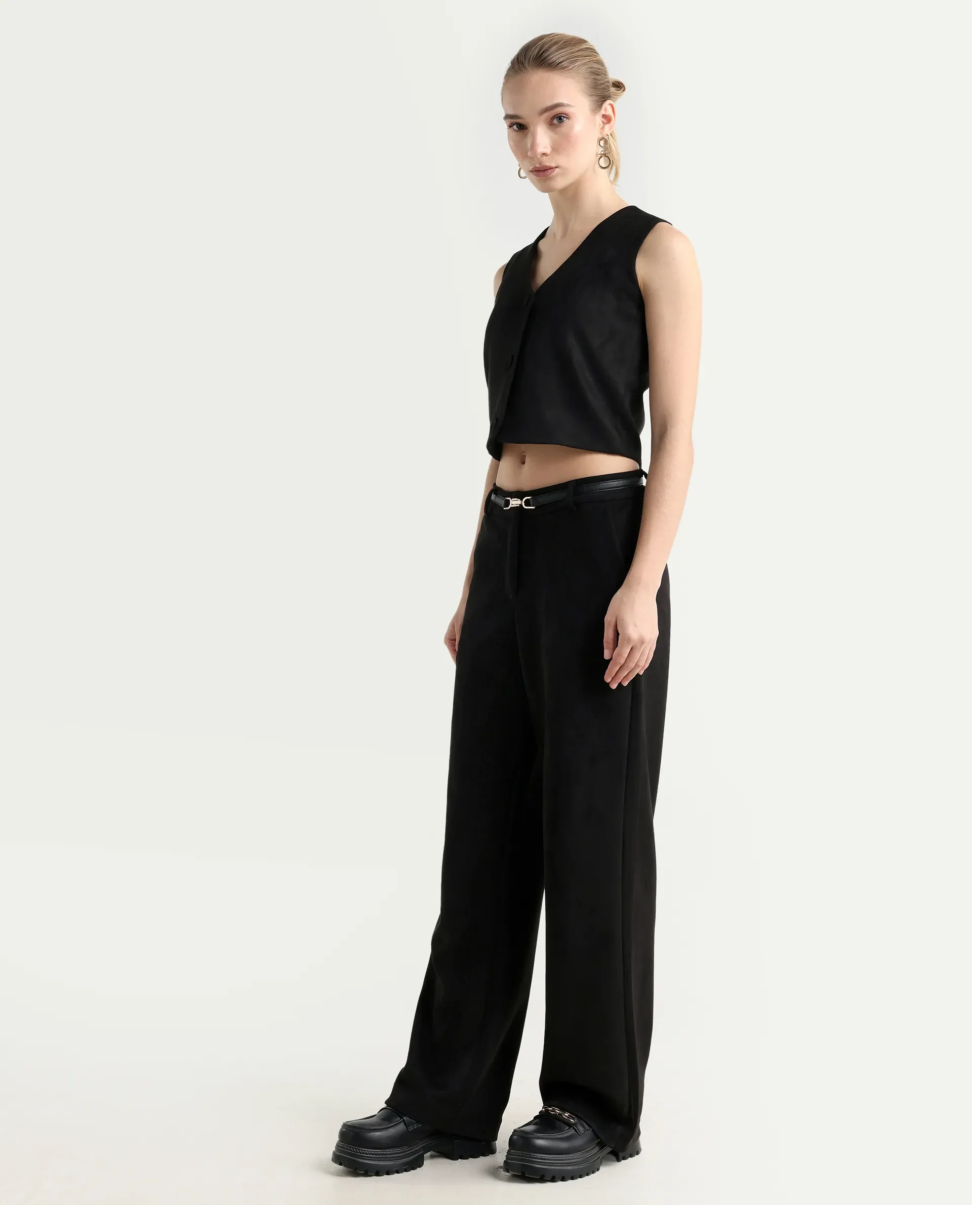 Rareism Women's Niwast-B Black Polyester Blend Straight Fit Travel Trouser - Image 4