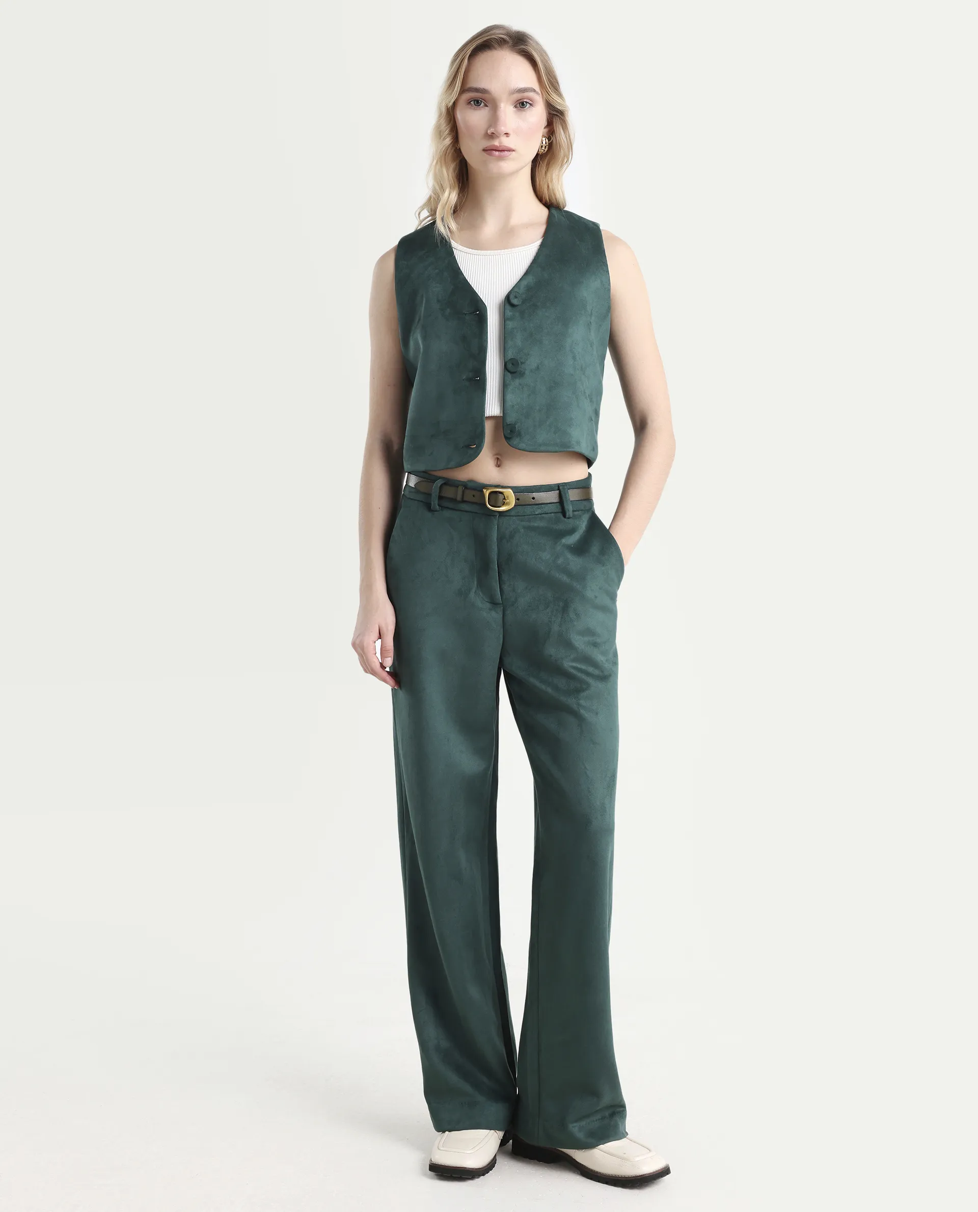Rareism Women's Niwast-B Green Polyester Blend Straight Fit Travel Trouser - Image 2