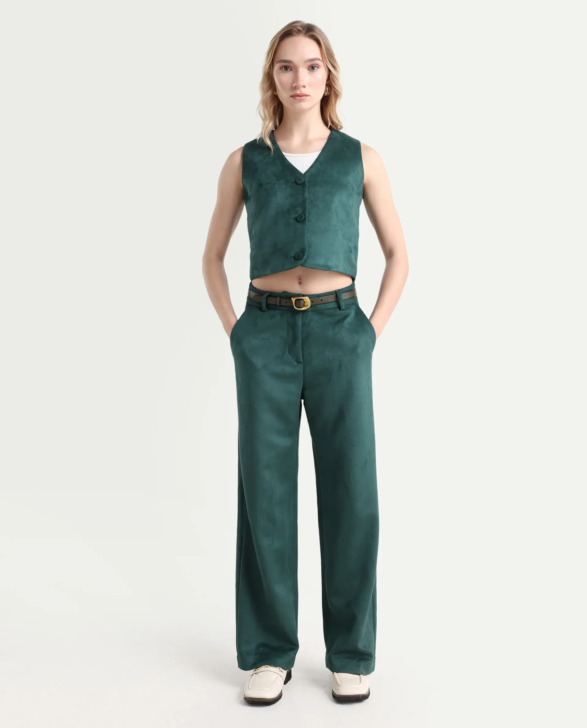 Rareism Women's Niwast-B Green Polyester Blend Straight Fit Travel Trouser - Image 3