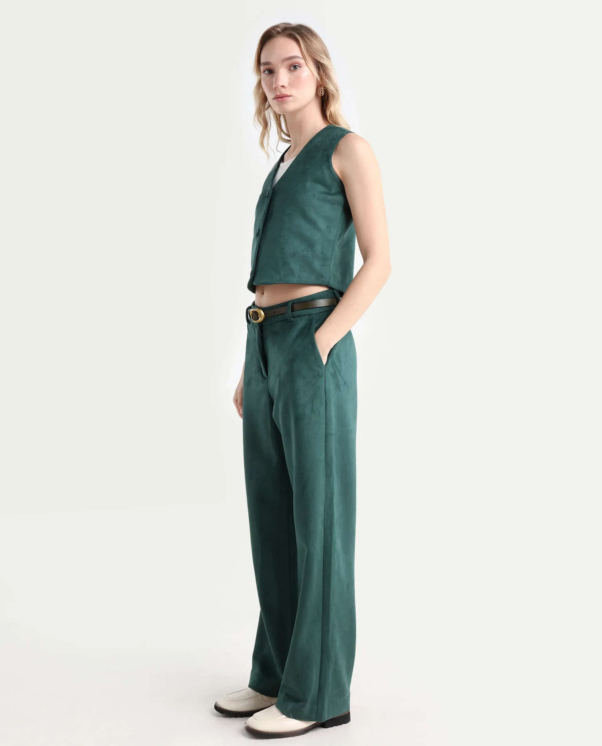 Rareism Women's Niwast-B Green Polyester Blend Straight Fit Travel Trouser - Image 5