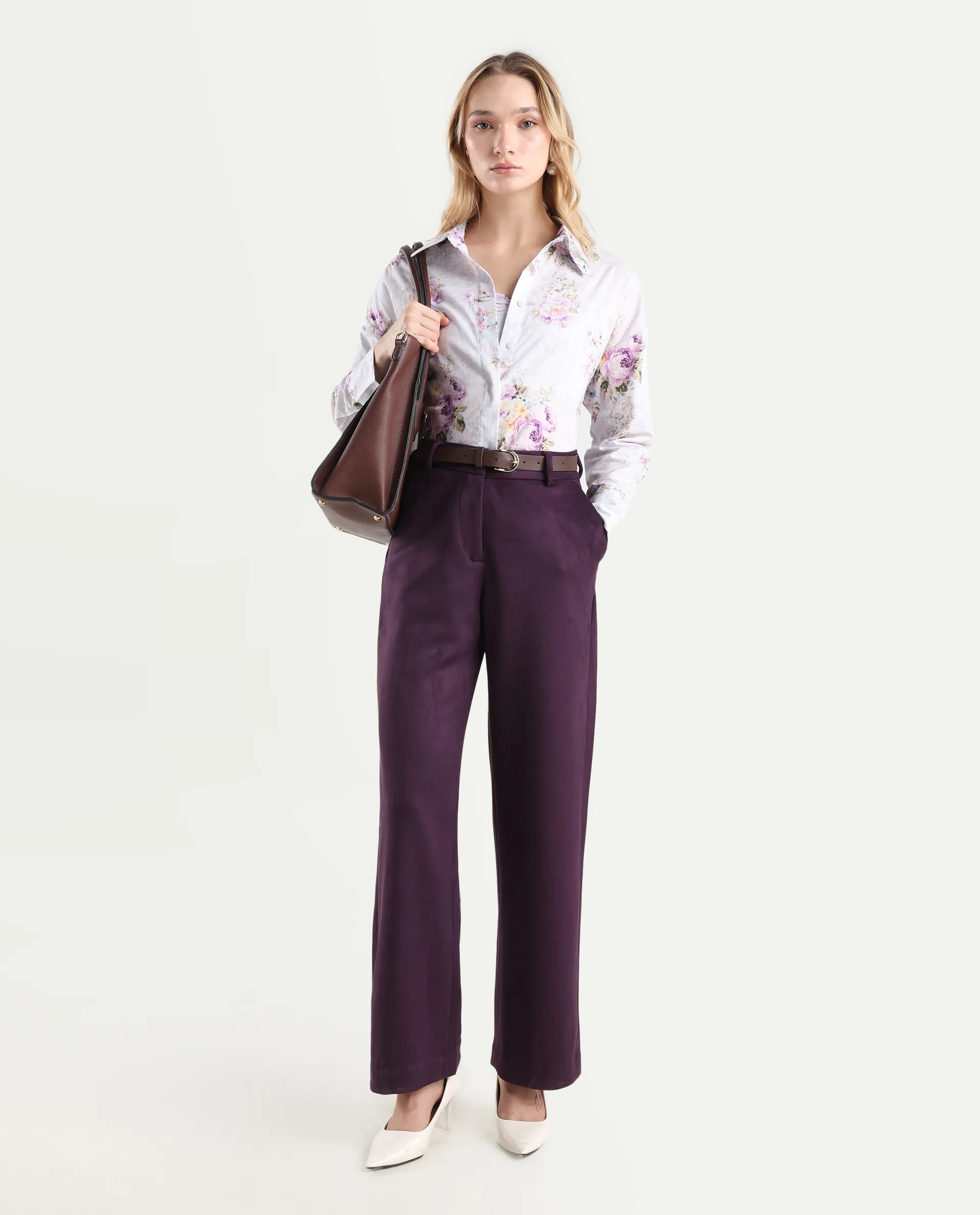 Rareism Women's Niwast-B Purple Polyester Blend Straight Fit Travel Trouser - Image 2