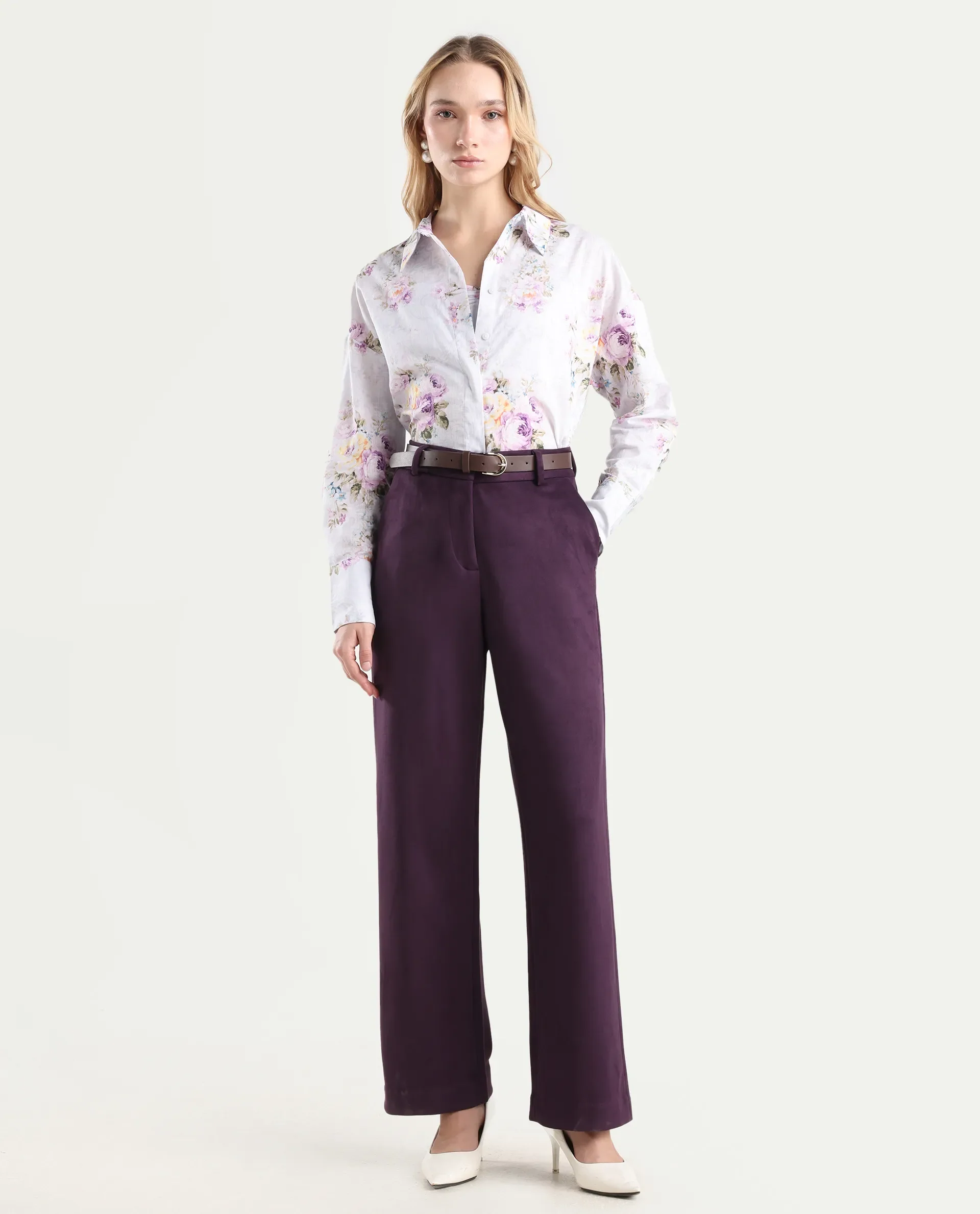 Rareism Women's Niwast-B Purple Polyester Blend Straight Fit Travel Trouser - Image 3