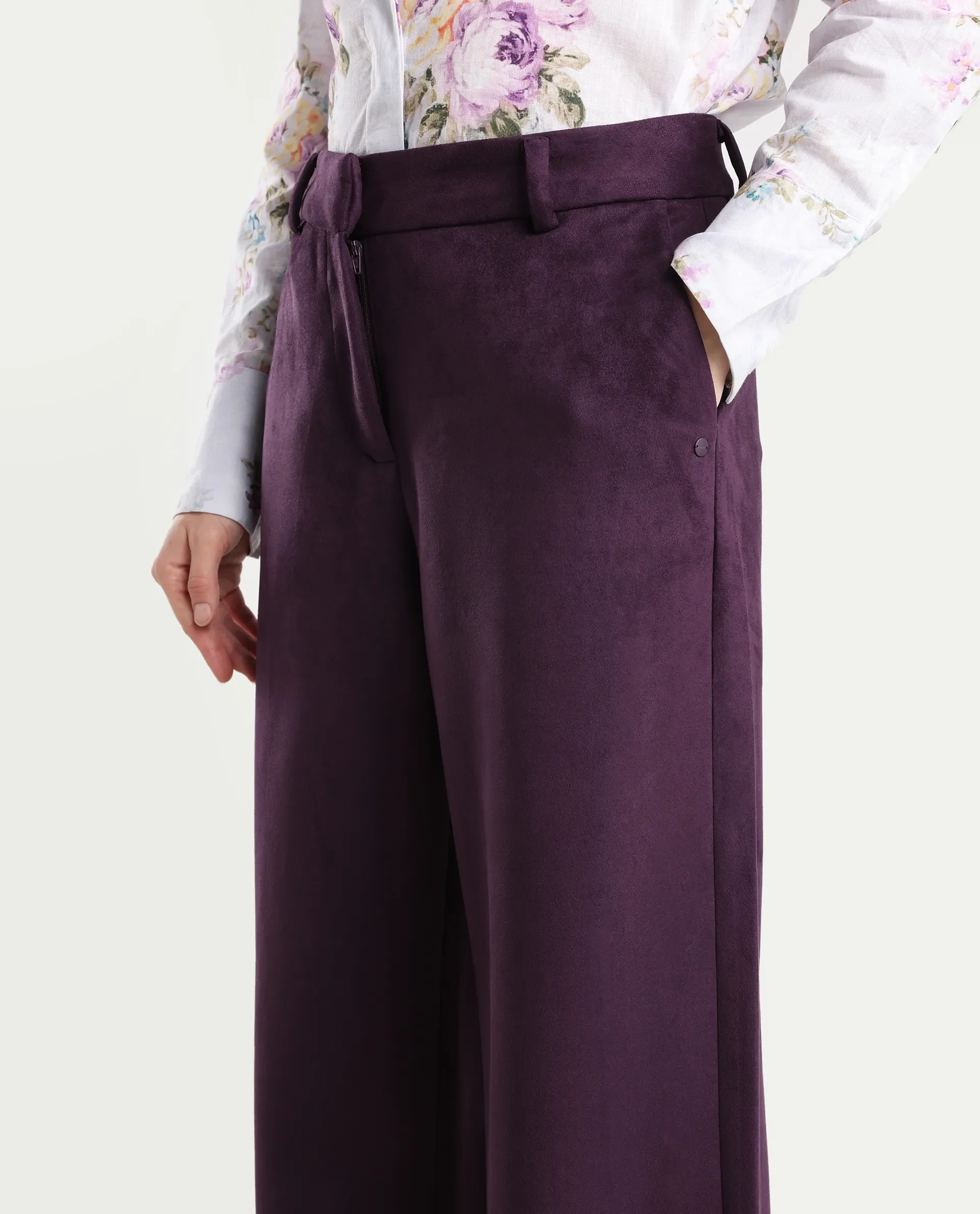 Rareism Women's Niwast-B Purple Polyester Blend Straight Fit Travel Trouser - Image 4