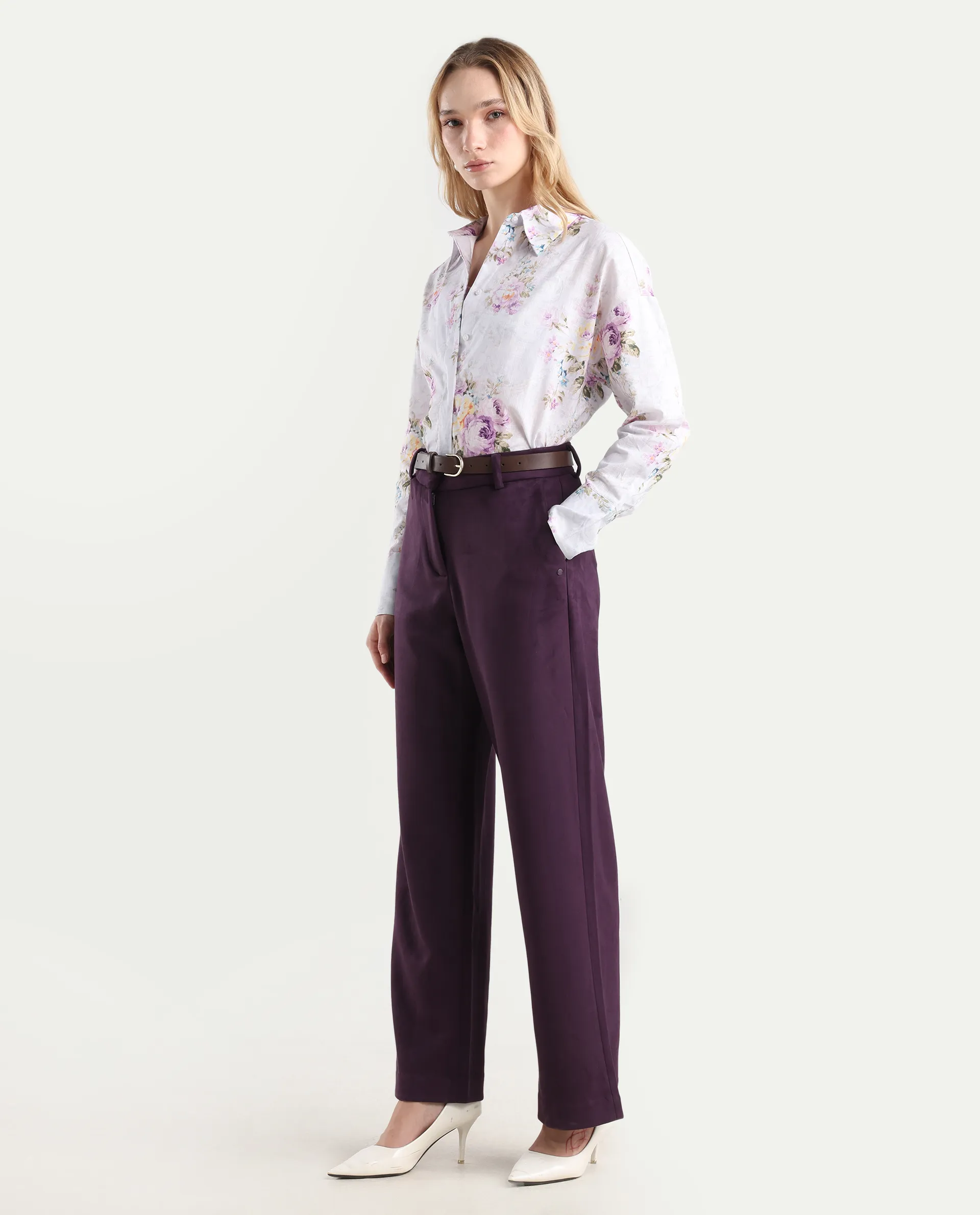 Rareism Women's Niwast-B Purple Polyester Blend Straight Fit Travel Trouser - Image 5