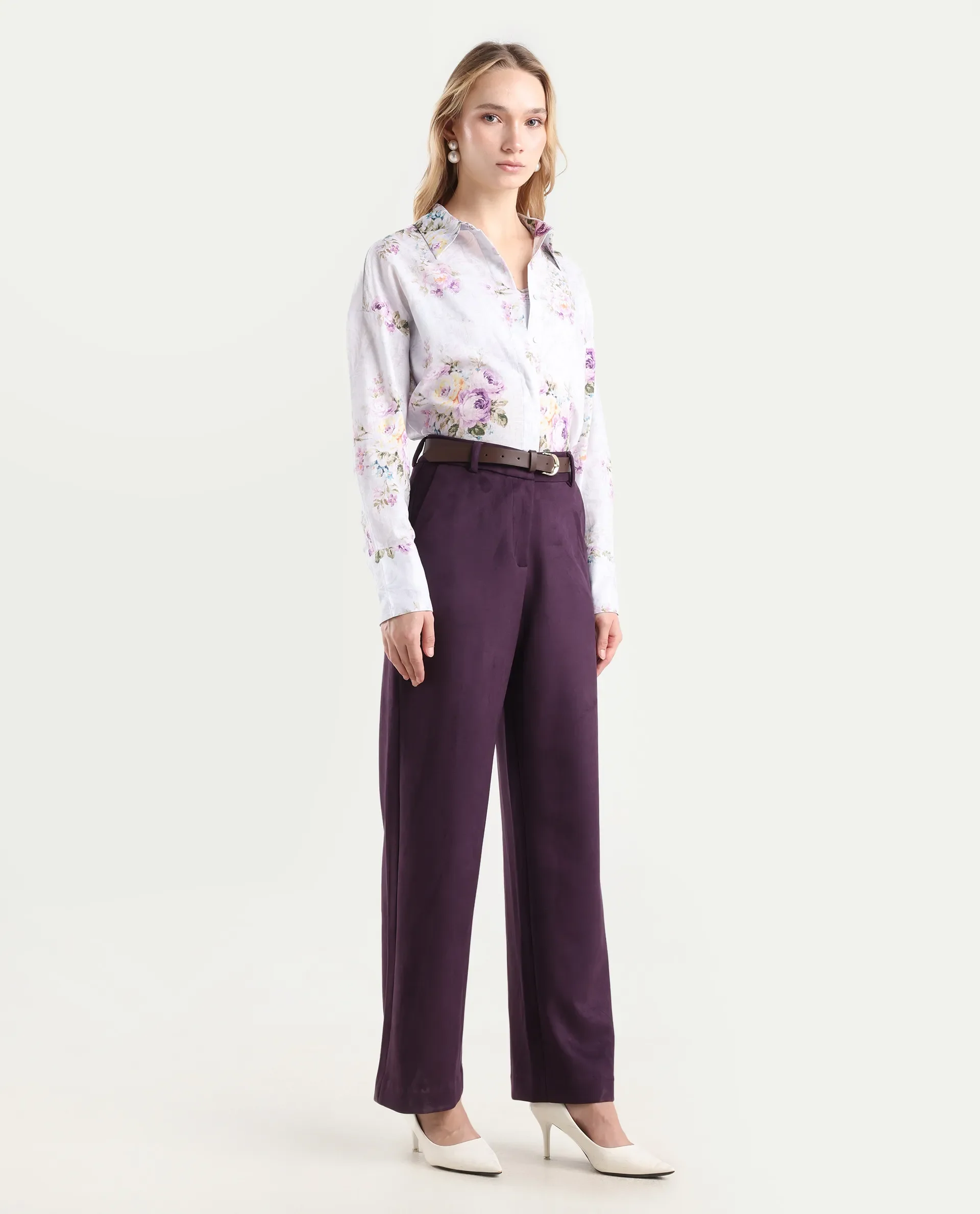 Rareism Women's Niwast-B Purple Polyester Blend Straight Fit Travel Trouser - Image 6