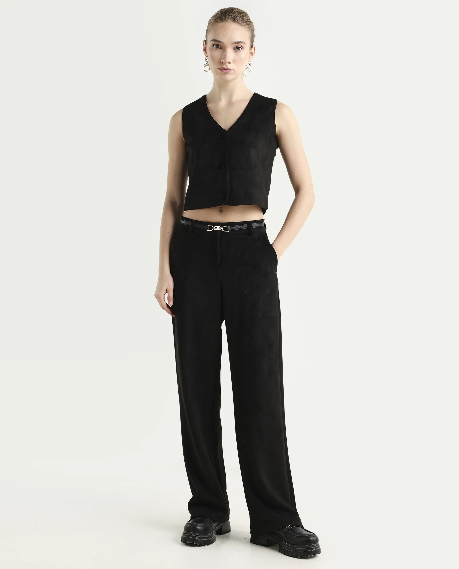 Rareism Women's Niwast-T Black Polyester Blend V-Neck Regular Fit Waist Coat - Image 2