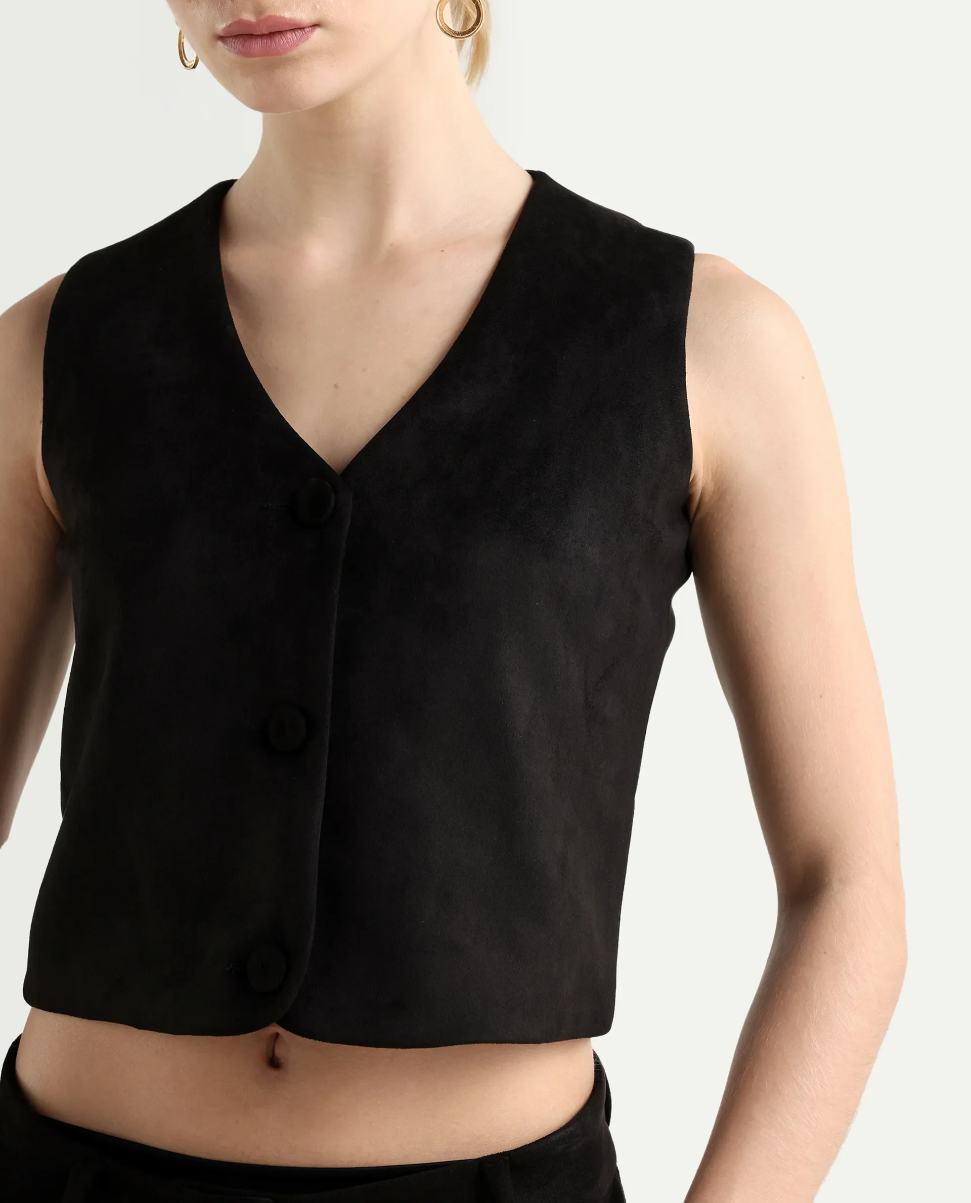 Rareism Women's Niwast-T Black Polyester Blend V-Neck Regular Fit Waist Coat - Image 4