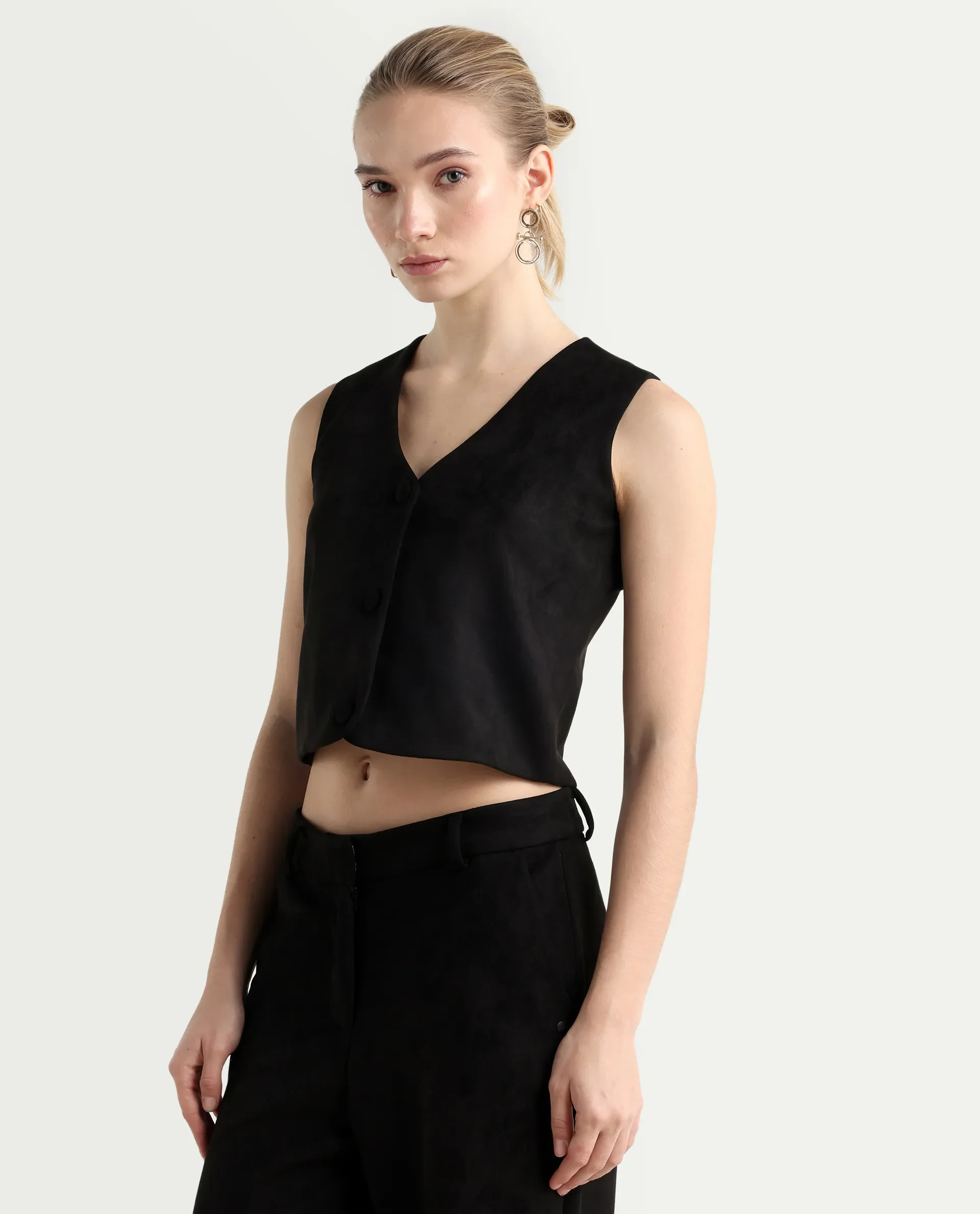 Rareism Women's Niwast-T Black Polyester Blend V-Neck Regular Fit Waist Coat - Image 5