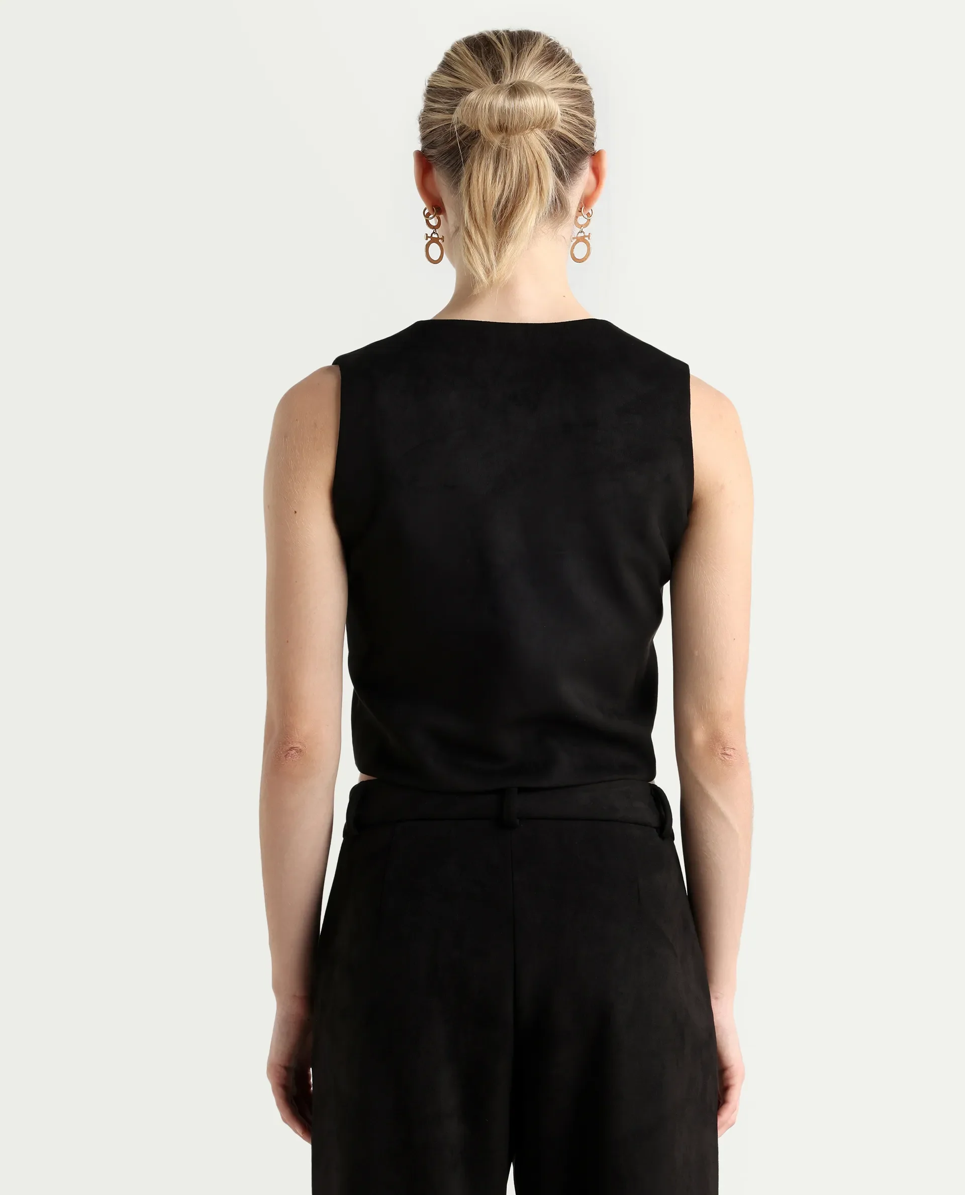 Rareism Women's Niwast-T Black Polyester Blend V-Neck Regular Fit Waist Coat - Image 7