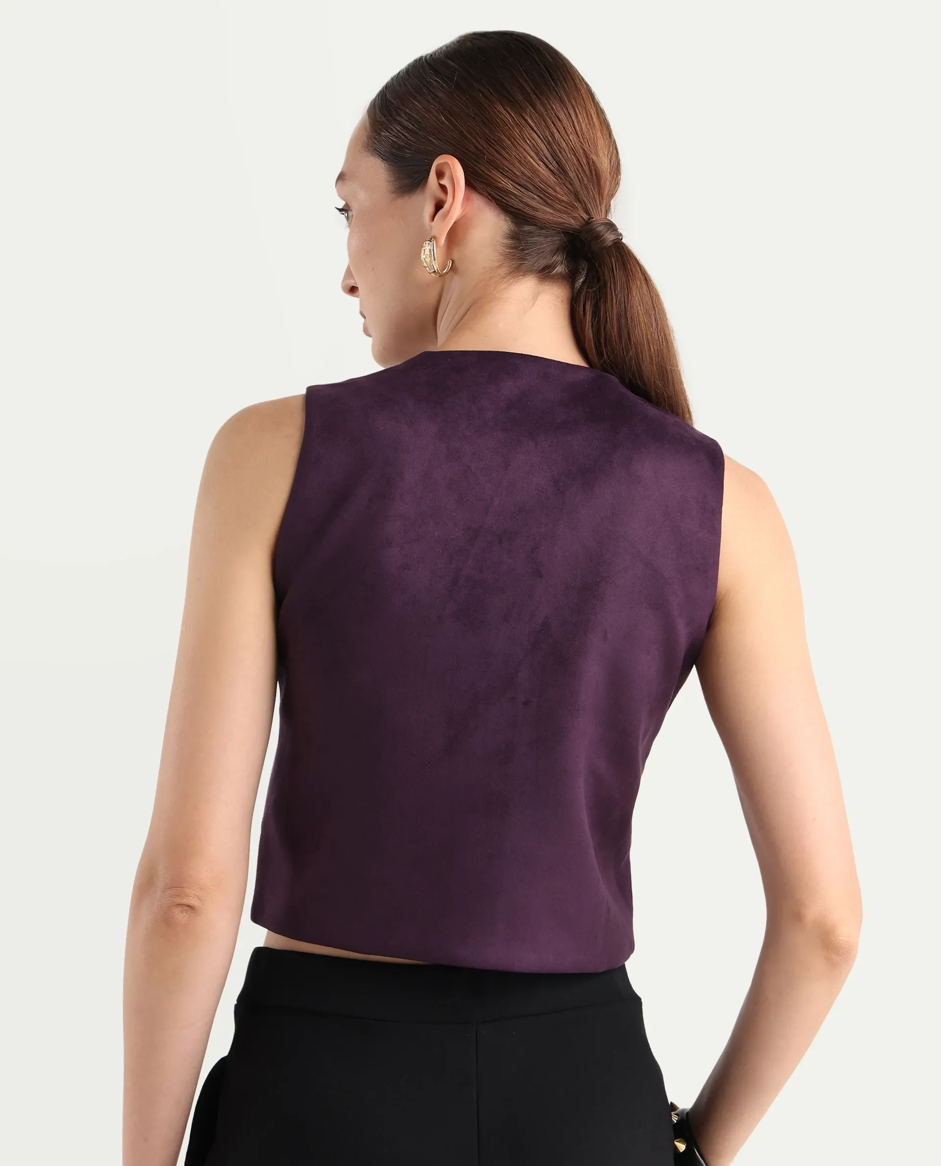 Rareism Women's Niwast-T Purple Polyester Blend V-Neck Regular Fit Waist Coat - Image 8