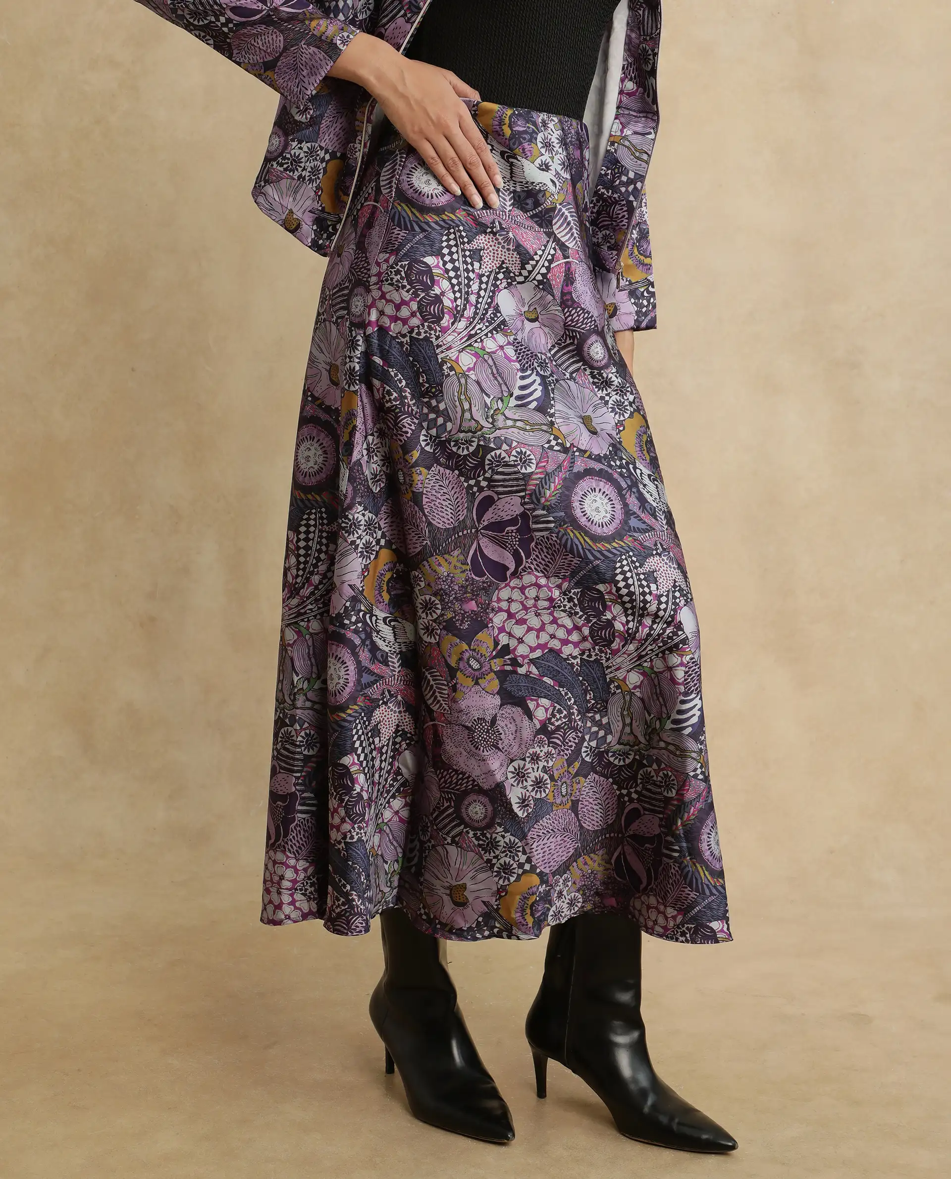 Rareism Women's Niyan Multi Satin Abstract Print Ankle Length Regular Fit Skirt - Image 4