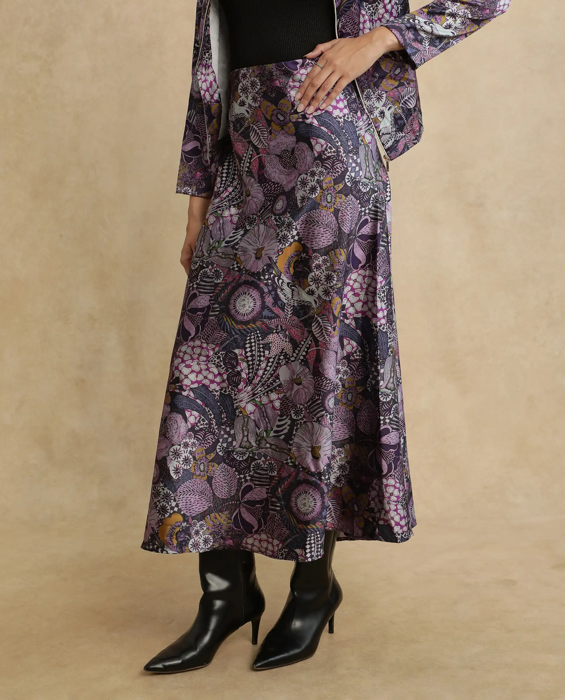 Rareism Women's Niyan Multi Satin Abstract Print Ankle Length Regular Fit Skirt - Image 5