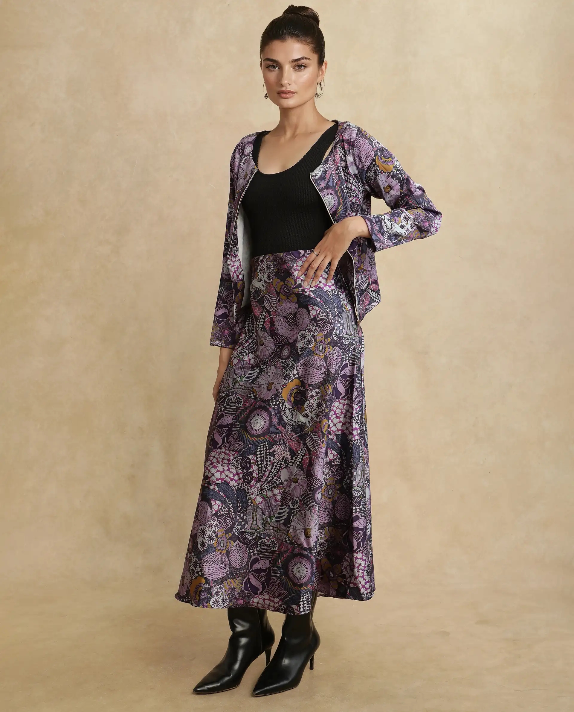 Rareism Women's Niyan Multi Satin Abstract Print Ankle Length Regular Fit Skirt - Image 7