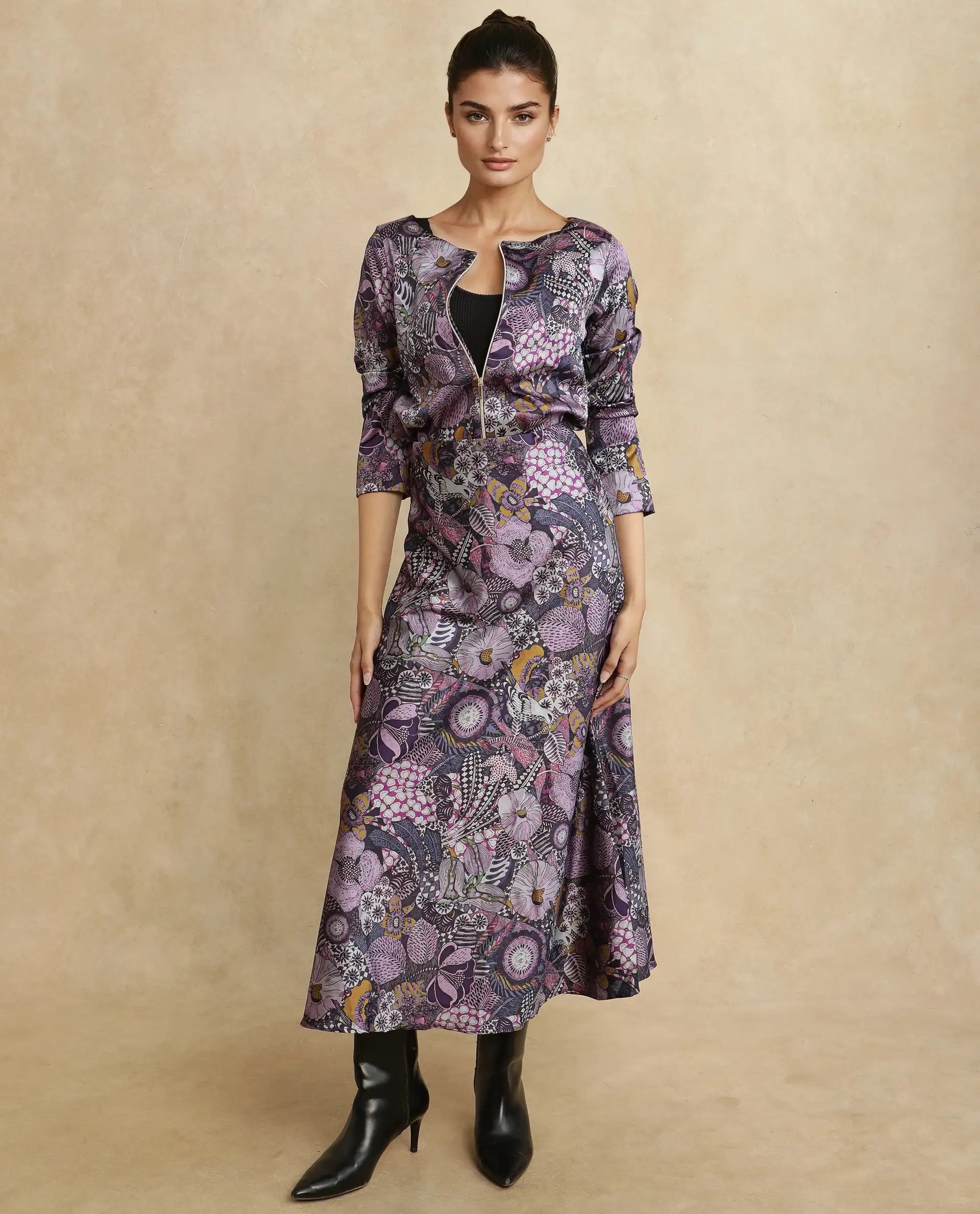 Rareism Women's Niyan Multi Satin Abstract Print Ankle Length Regular Fit Skirt - Image 8