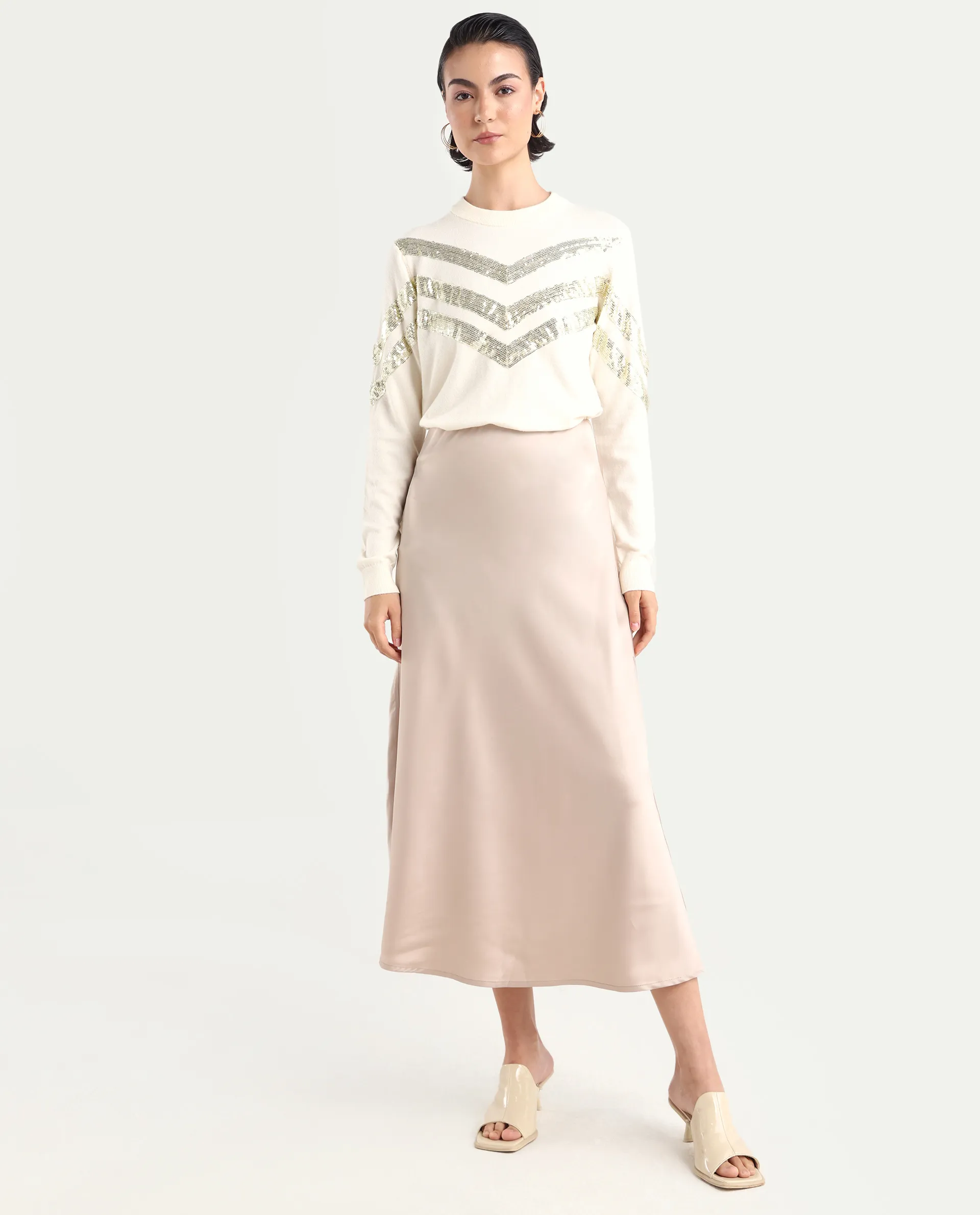 Rareism Women's Niyano Beige Polyester A-Line Skirt - Image 2