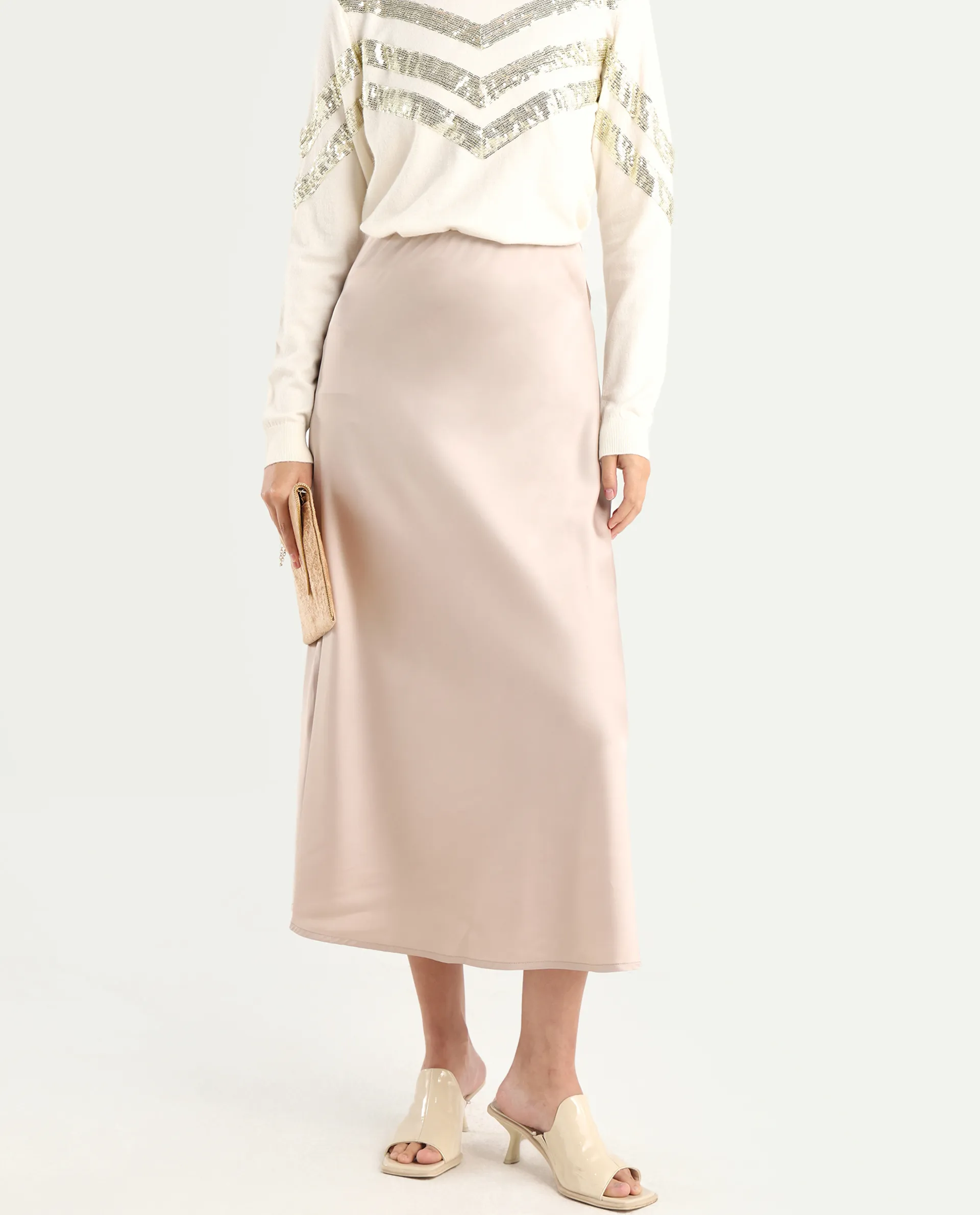 Rareism Women's Niyano Beige Polyester A-Line Skirt - Image 3