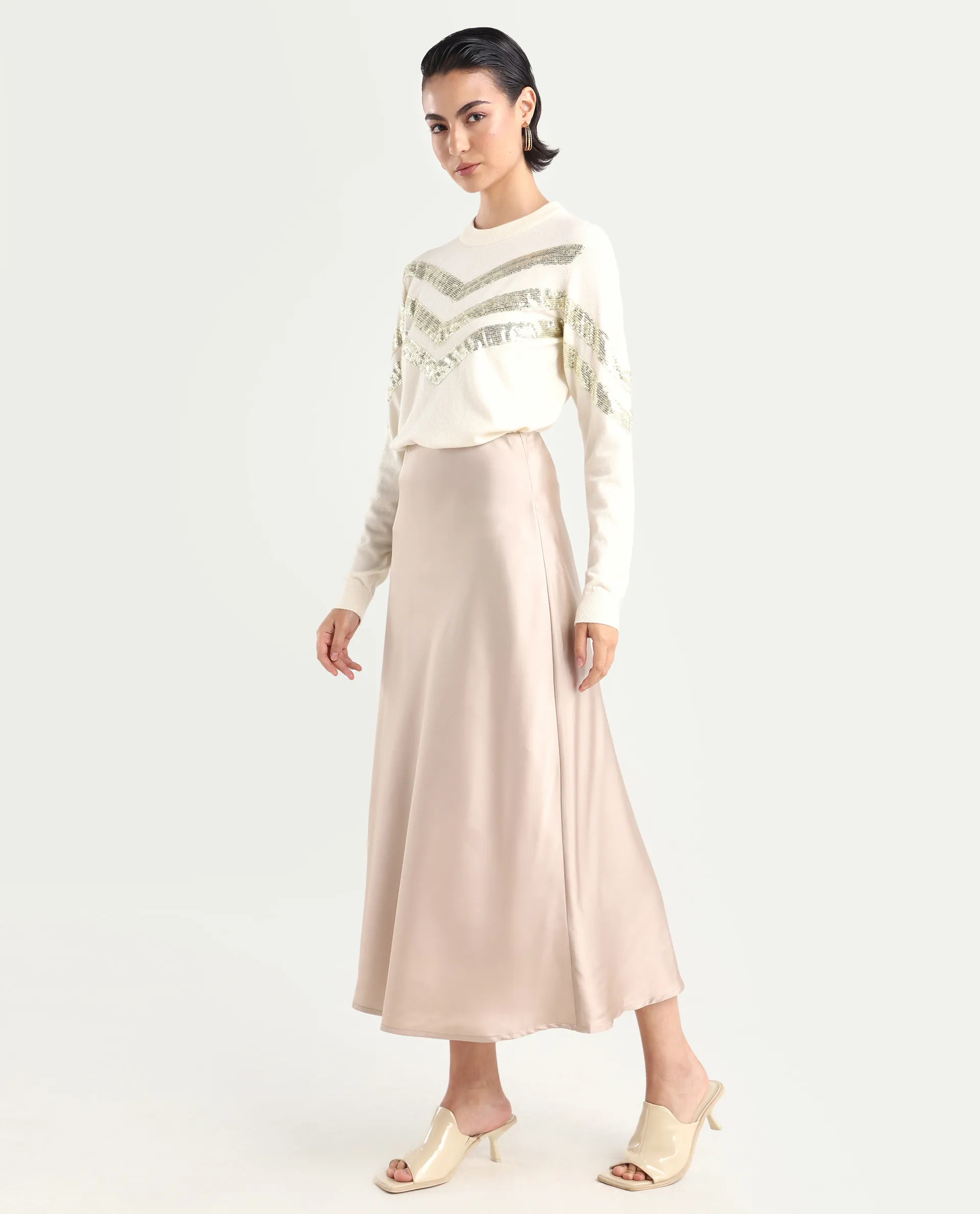 Rareism Women's Niyano Beige Polyester A-Line Skirt - Image 5