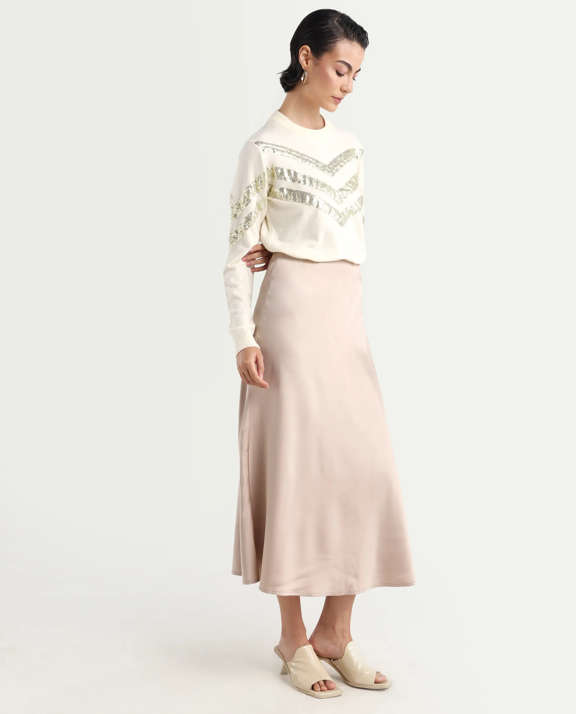 Rareism Women's Niyano Beige Polyester A-Line Skirt - Image 6