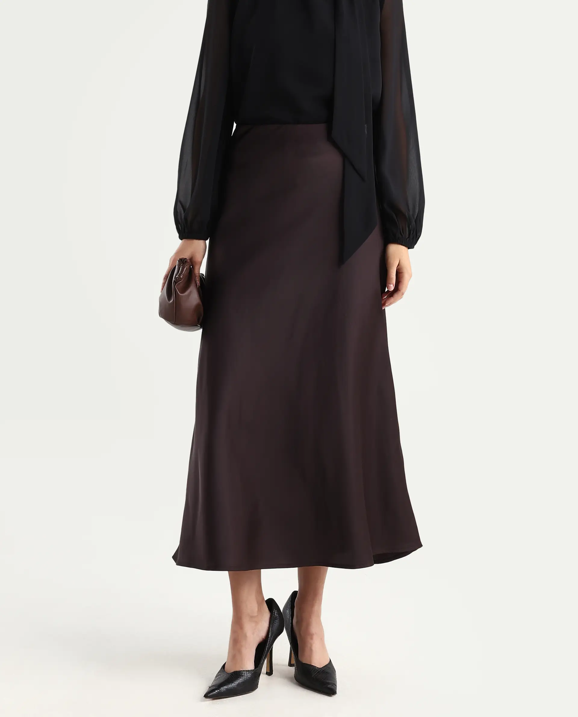 Rareism Women's Niyano Brown Polyester A-Line Skirt - Image 2