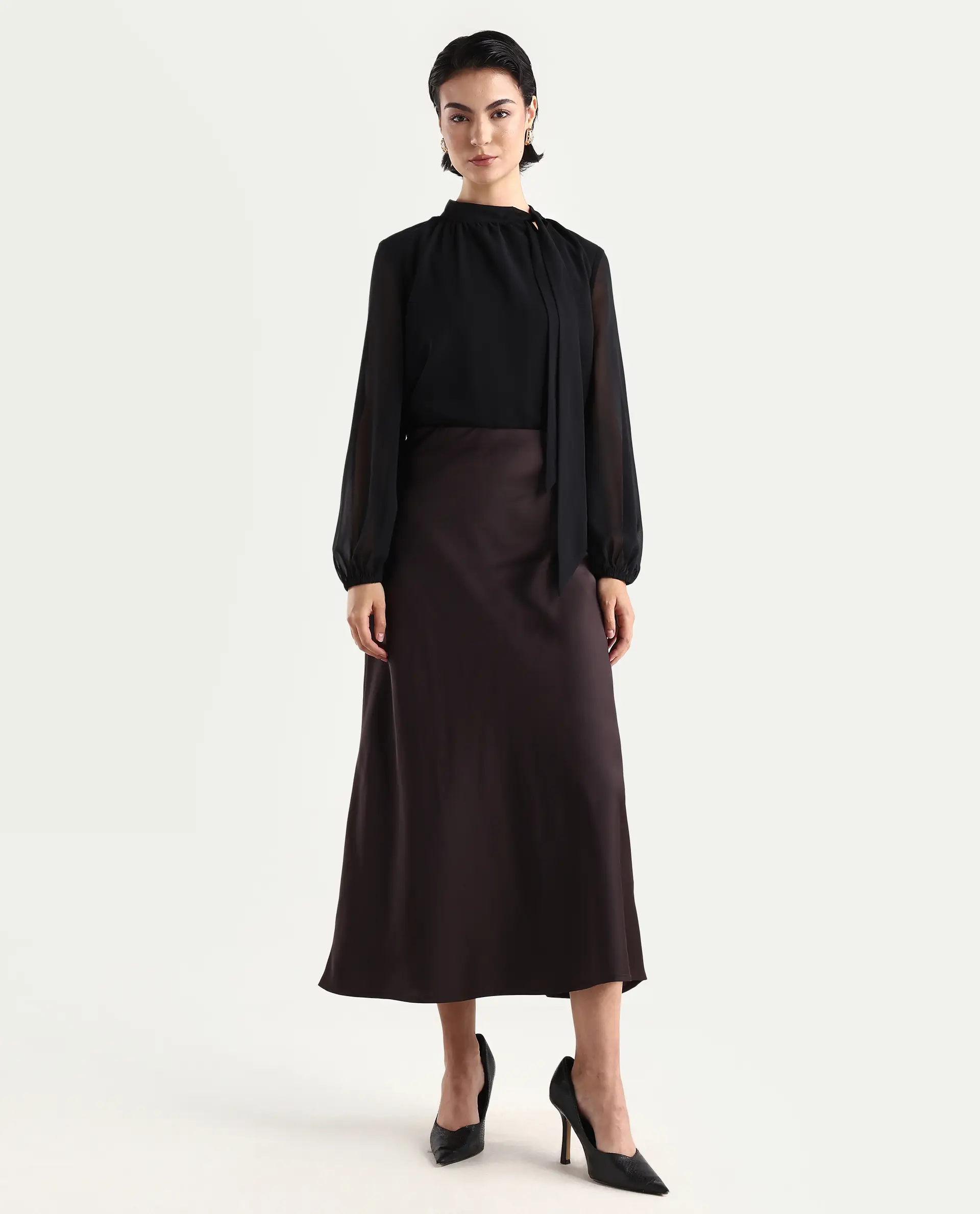 Rareism Women's Niyano Brown Polyester A-Line Skirt - Image 3