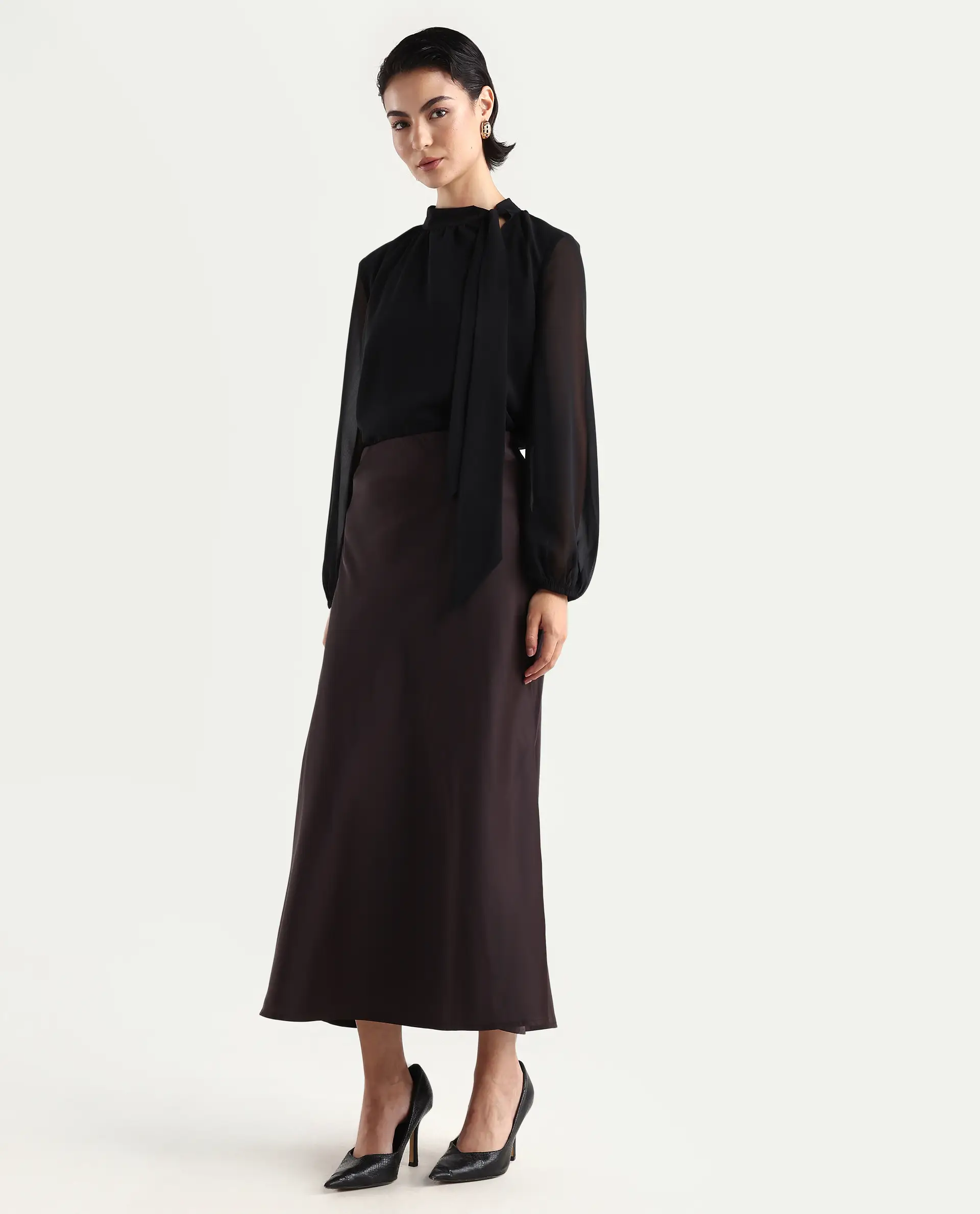 Rareism Women's Niyano Brown Polyester A-Line Skirt - Image 5