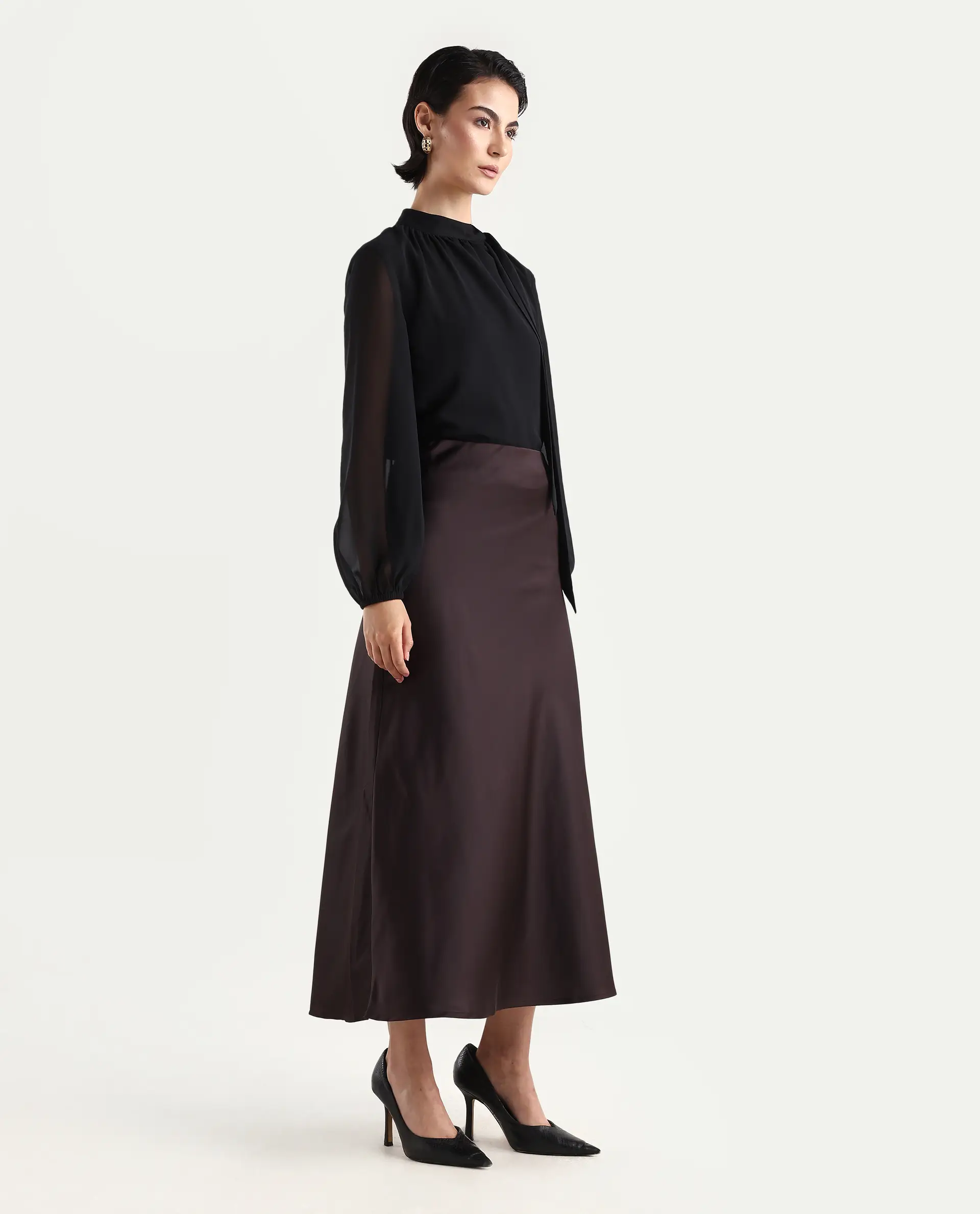 Rareism Women's Niyano Brown Polyester A-Line Skirt - Image 6