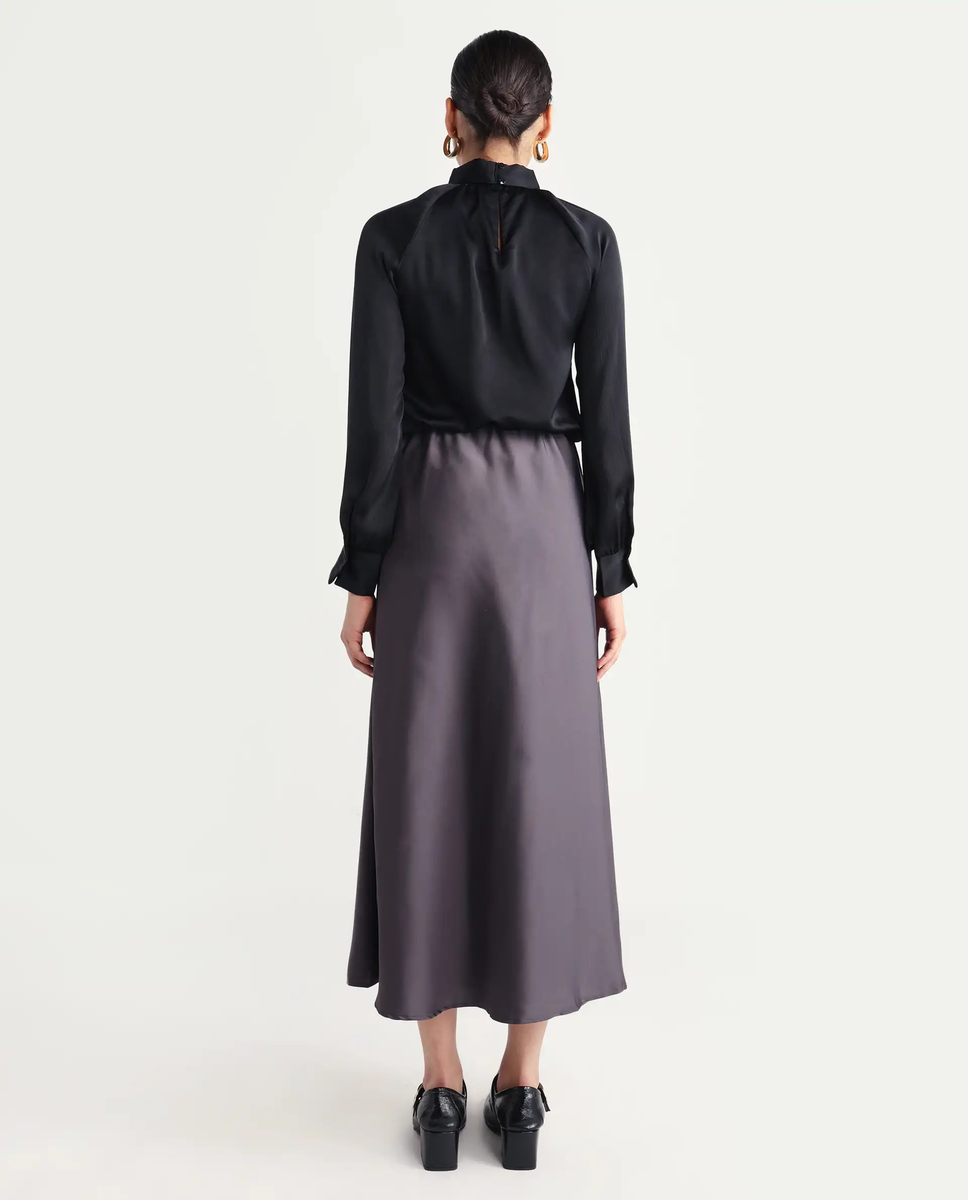 Rareism Women's Niyano Grey Satin Plain Ankle Length Regular Fit Skirt - Image 7