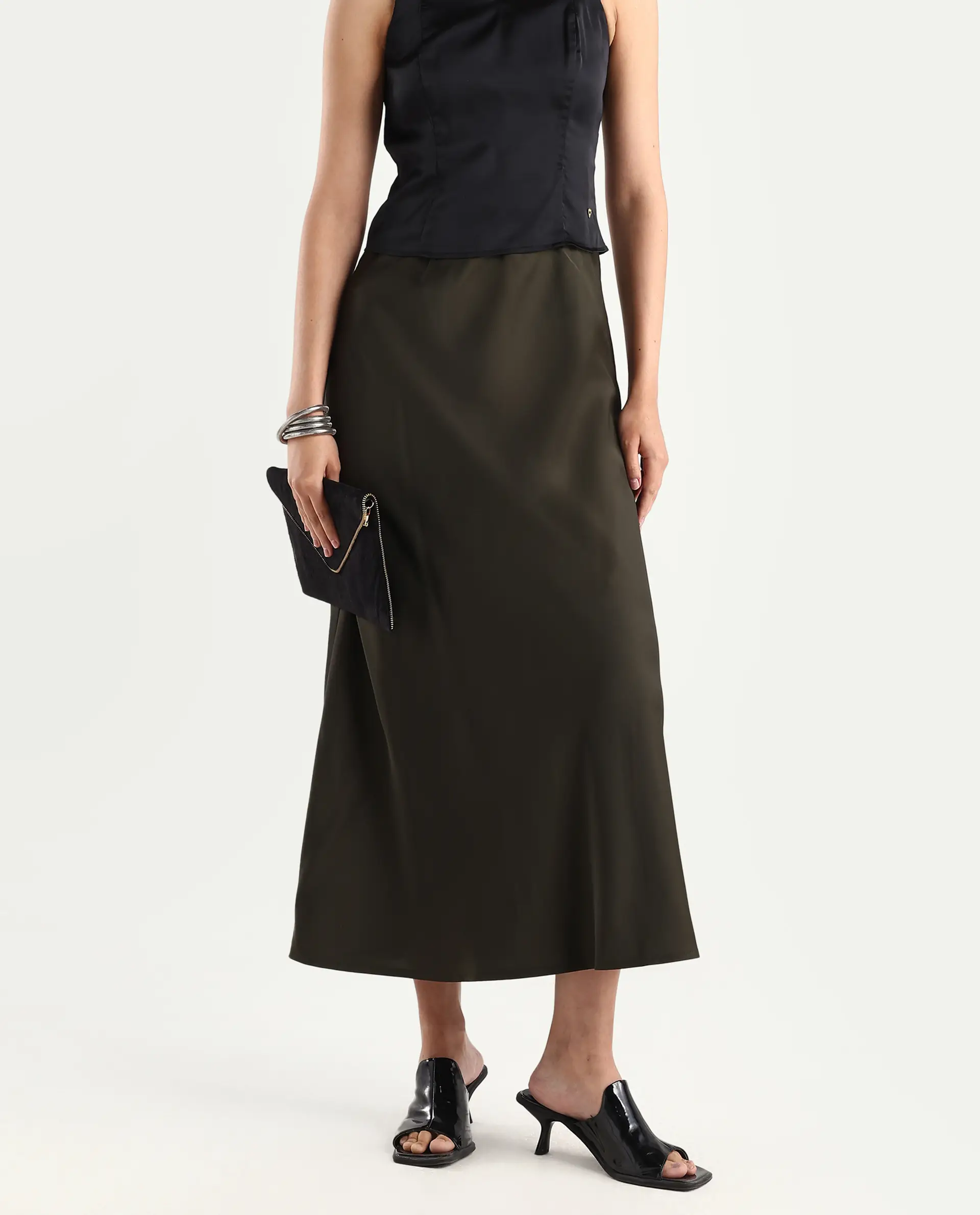 Rareism Women's Niyano Olive Polyester A-Line Skirt - Image 2