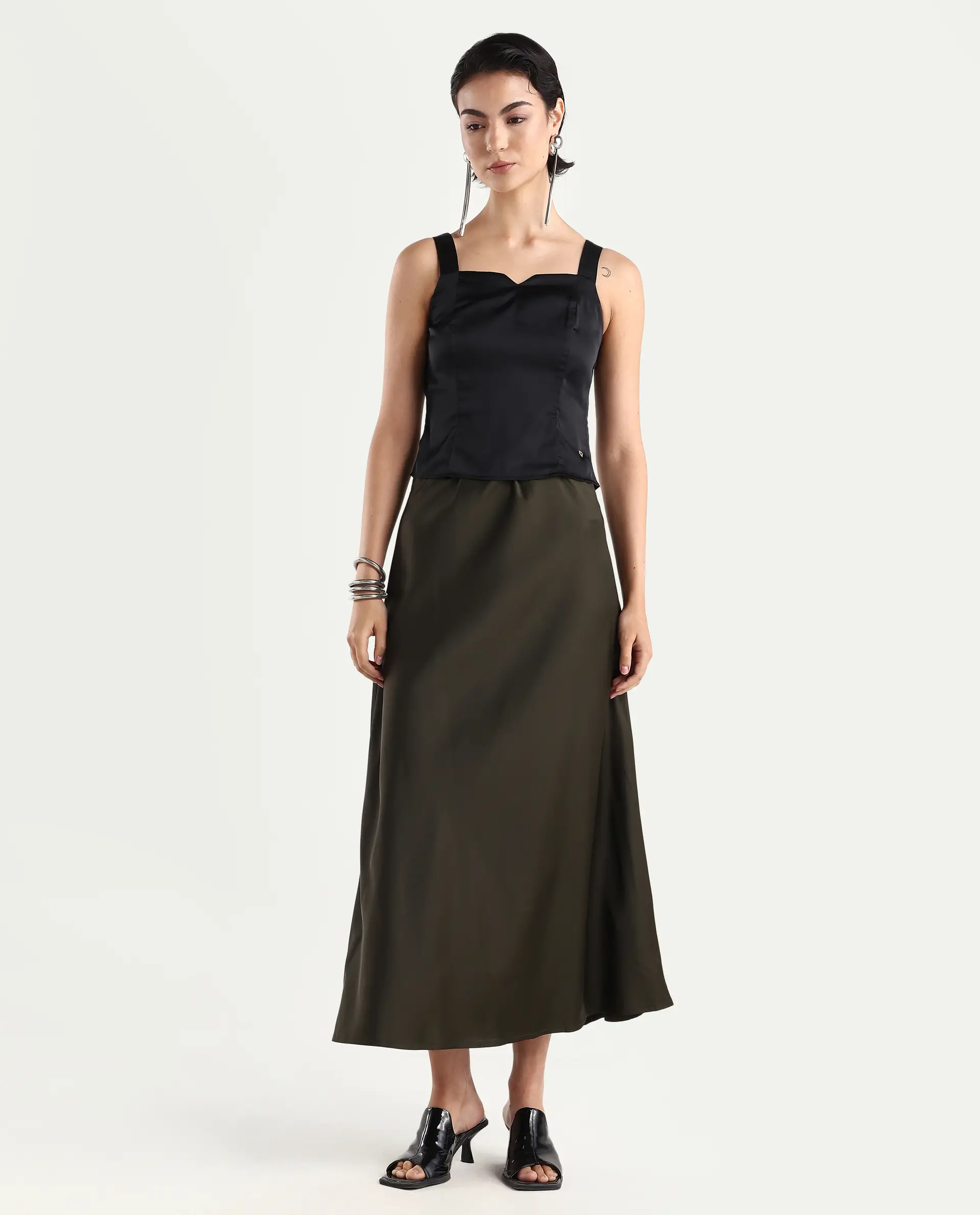 Rareism Women's Niyano Olive Polyester A-Line Skirt - Image 3