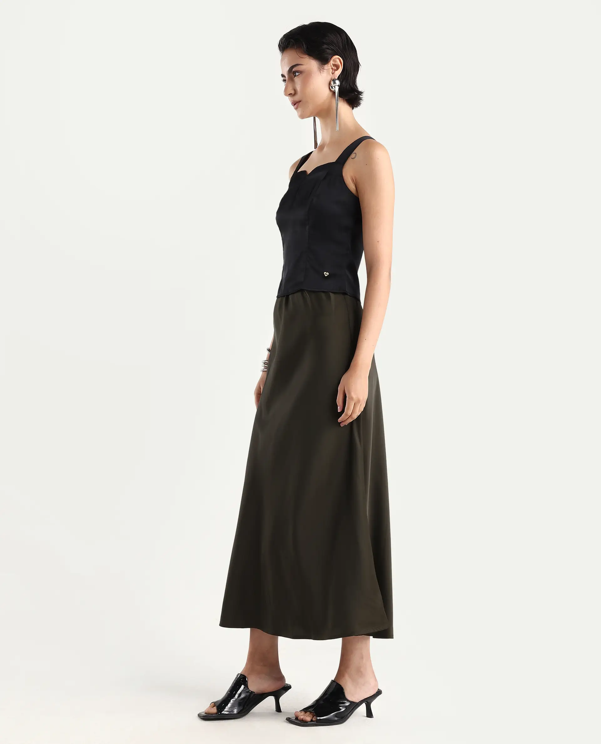 Rareism Women's Niyano Olive Polyester A-Line Skirt - Image 5
