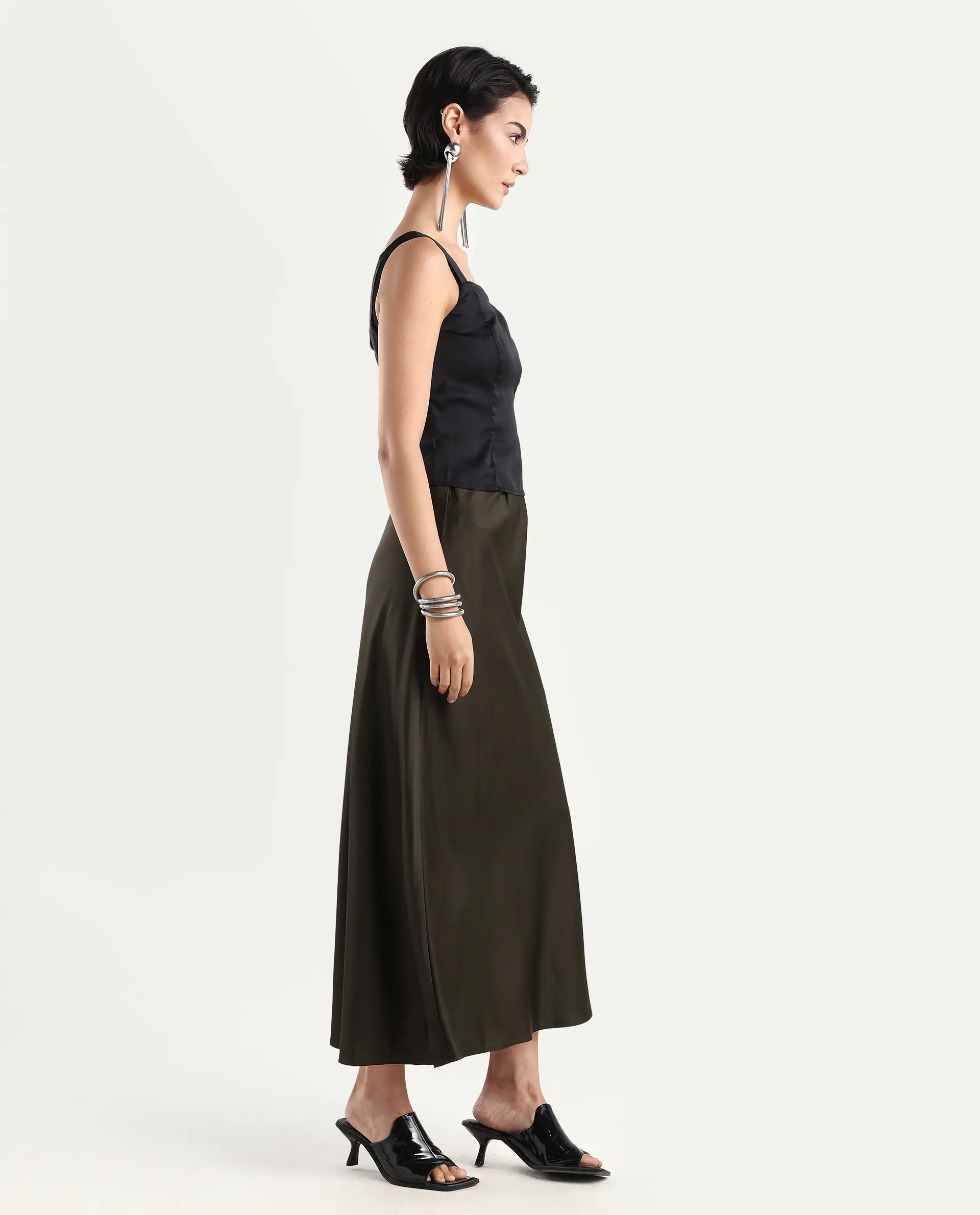 Rareism Women's Niyano Olive Polyester A-Line Skirt - Image 6