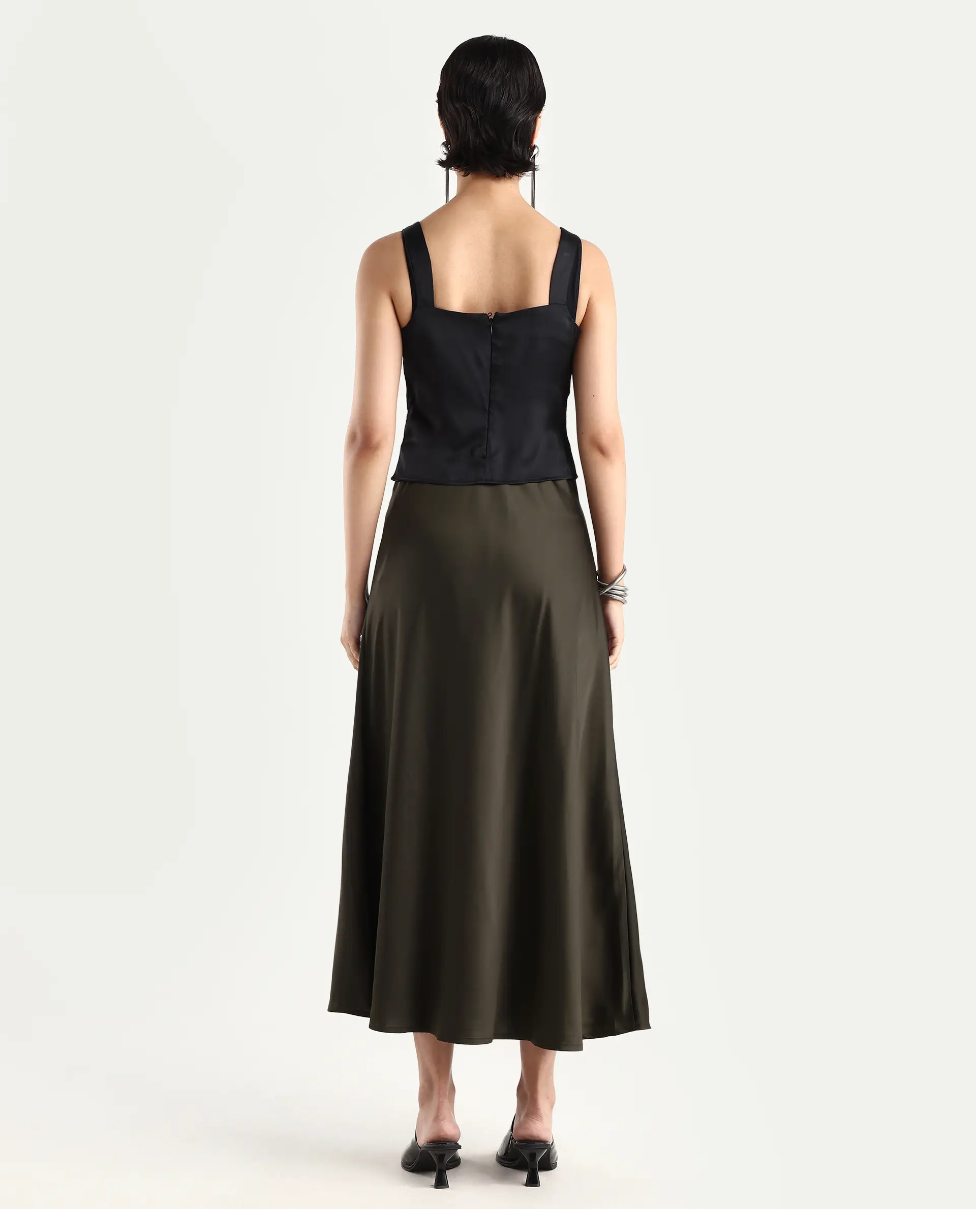 Rareism Women's Niyano Olive Polyester A-Line Skirt - Image 7