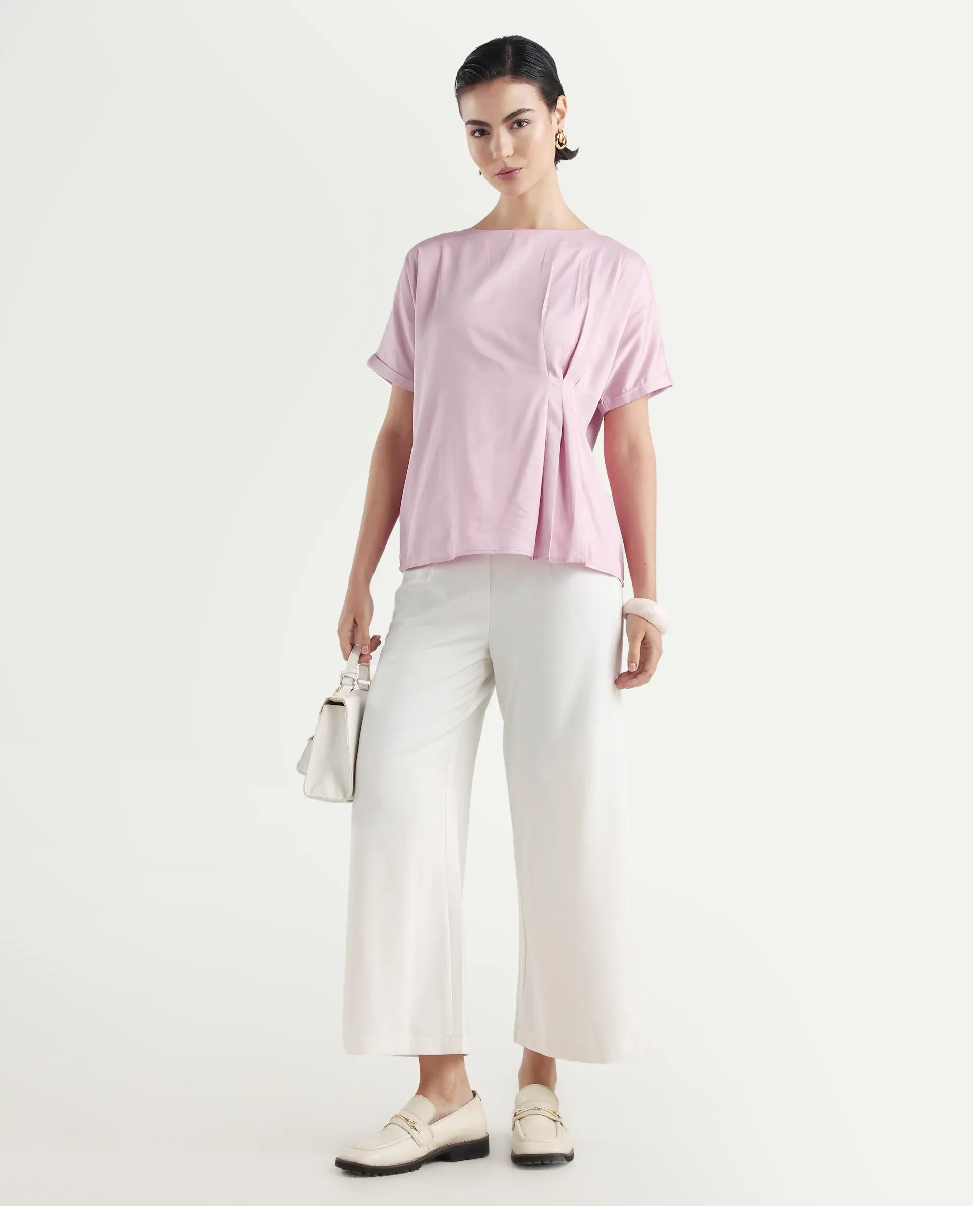 Rareism Women's Niyol Dusky Pink Cotton Blend Round Neck Regular Fit Plain Top - Image 2