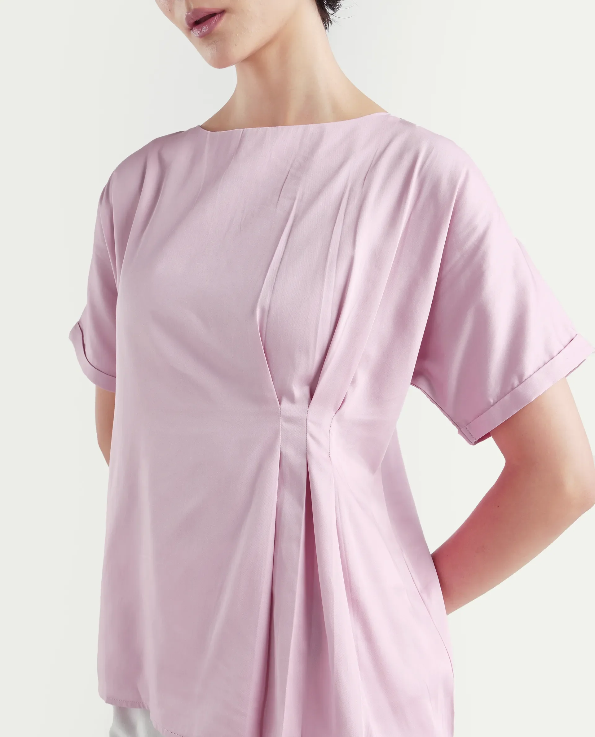 Rareism Women's Niyol Dusky Pink Cotton Blend Round Neck Regular Fit Plain Top - Image 4