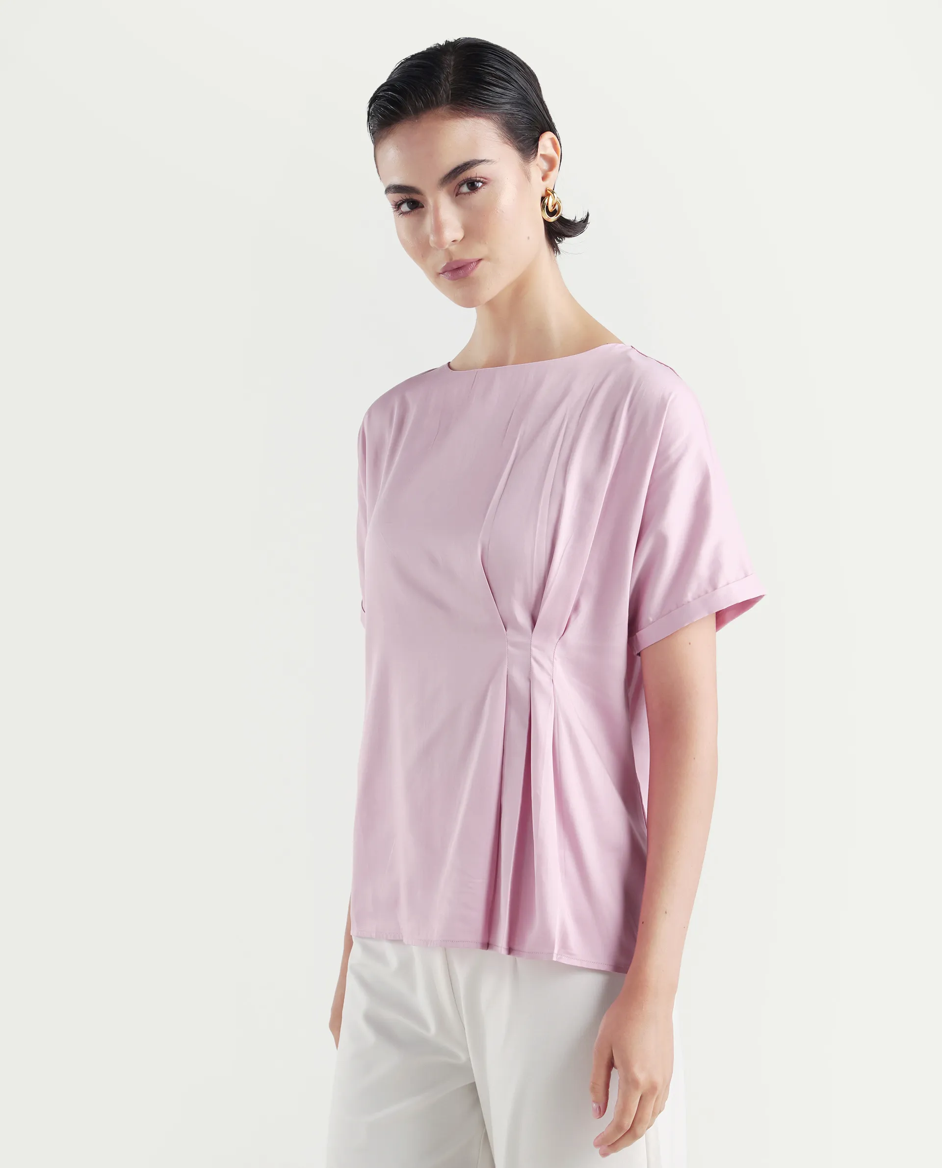 Rareism Women's Niyol Dusky Pink Cotton Blend Round Neck Regular Fit Plain Top - Image 5