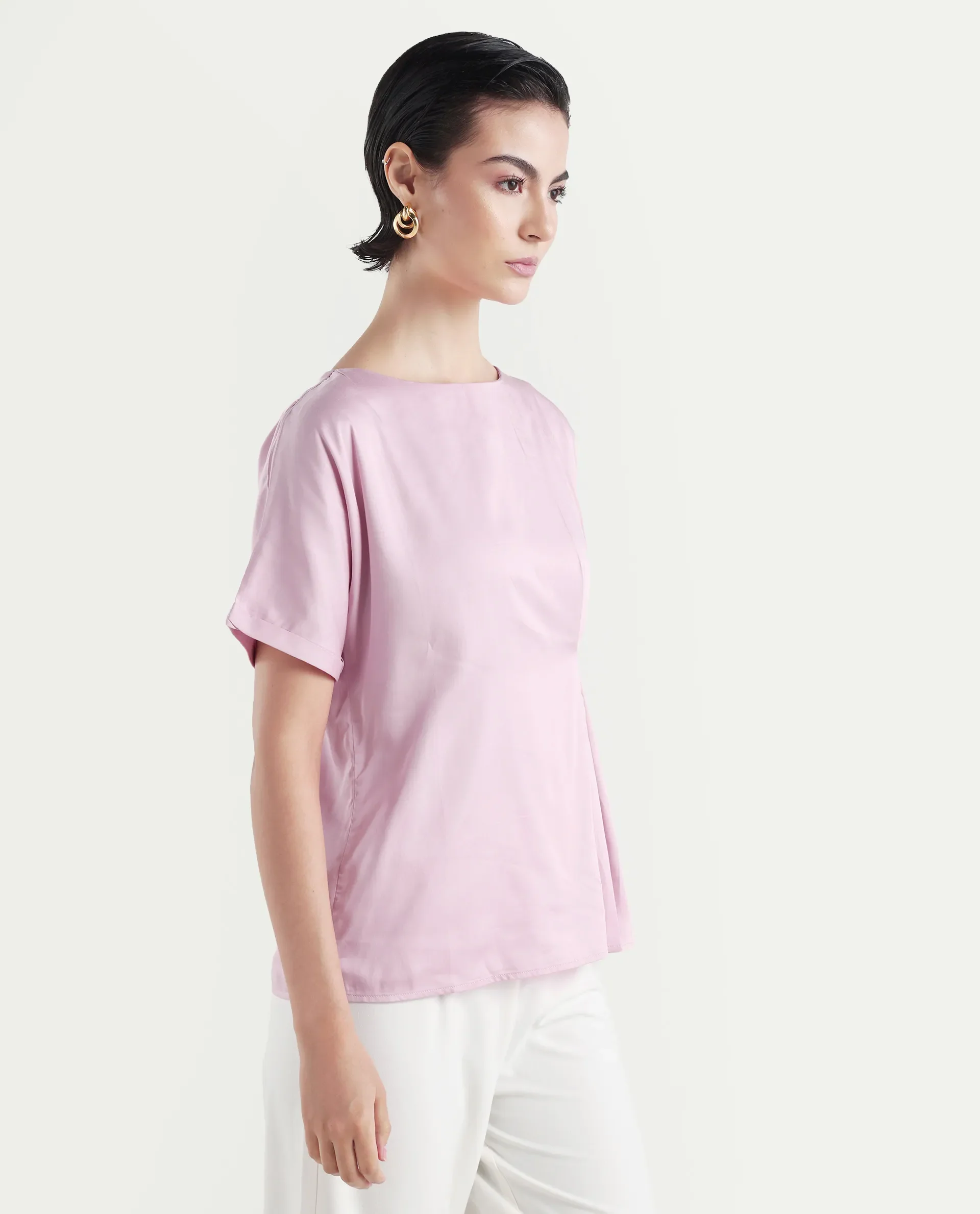 Rareism Women's Niyol Dusky Pink Cotton Blend Round Neck Regular Fit Plain Top - Image 6