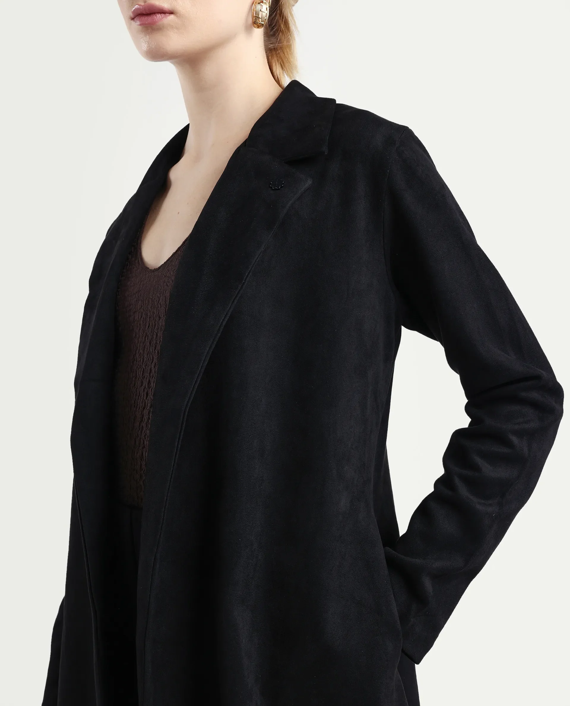 Rareism Women's Nizara Black Polyester Blend Lapel Neck Regular Fit Coat - Image 4