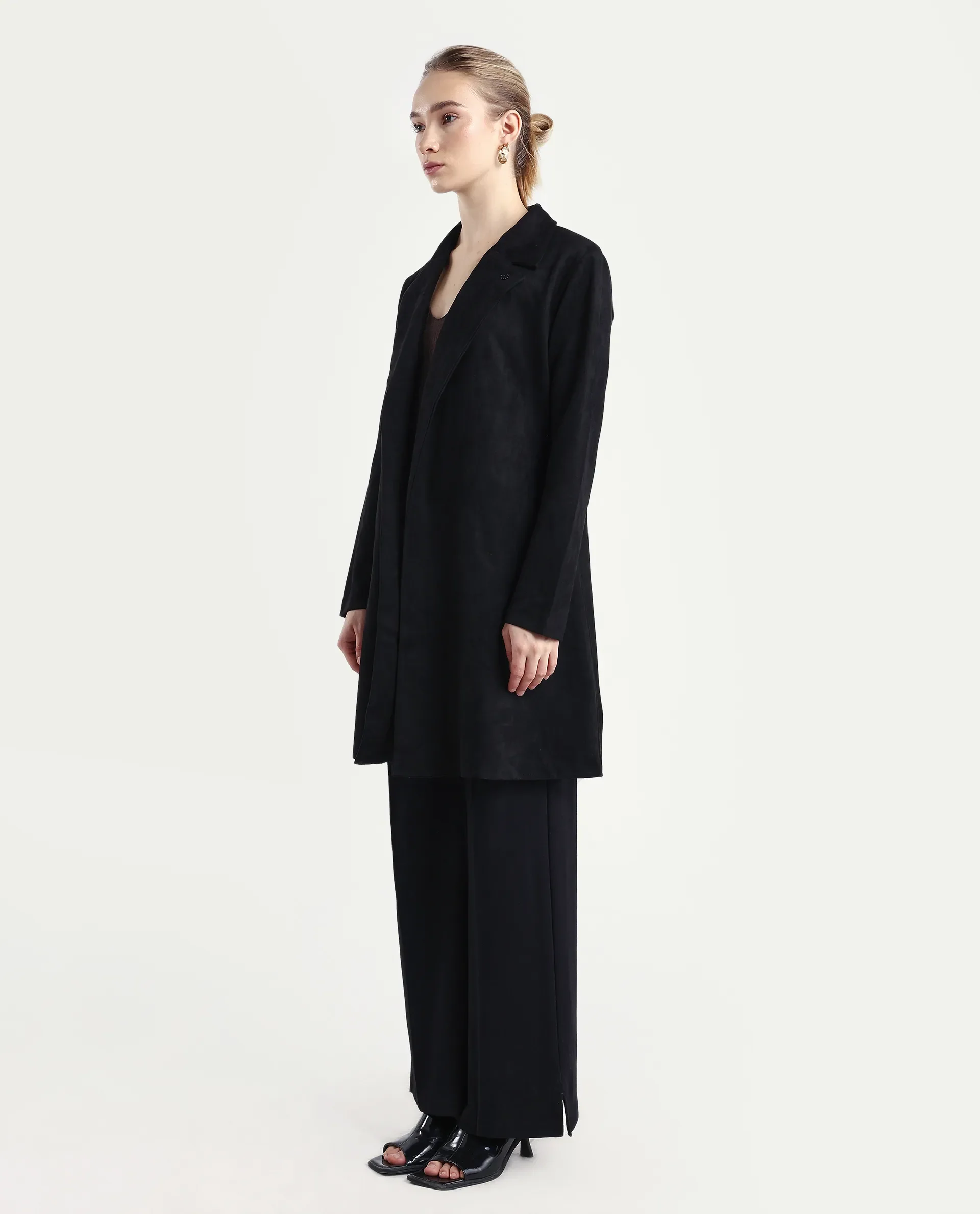 Rareism Women's Nizara Black Polyester Blend Lapel Neck Regular Fit Coat - Image 5