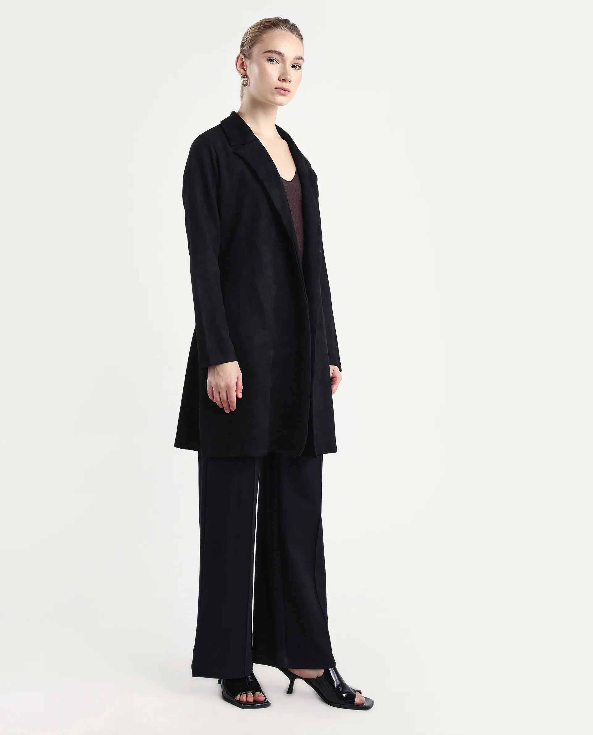 Rareism Women's Nizara Black Polyester Blend Lapel Neck Regular Fit Coat - Image 6