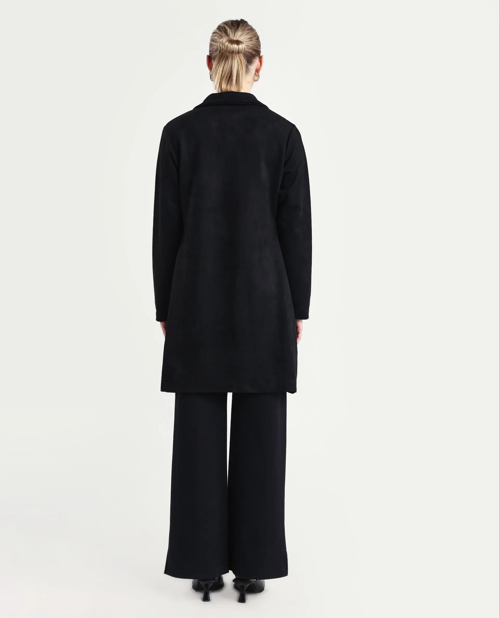 Rareism Women's Nizara Black Polyester Blend Lapel Neck Regular Fit Coat - Image 7