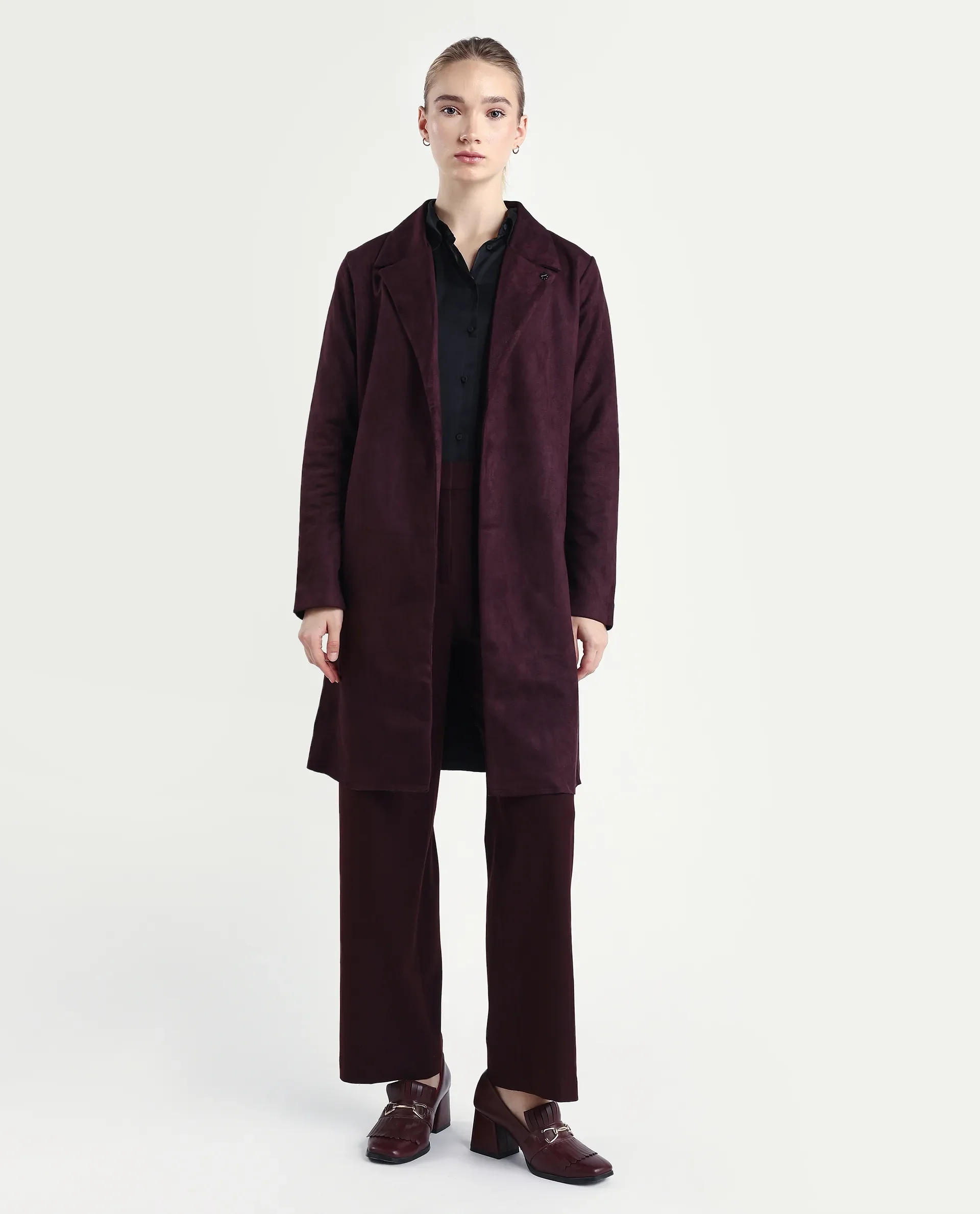 Rareism Women's Nizara Prune Polyester Blend Lapel Neck Regular Fit Coat - Image 3