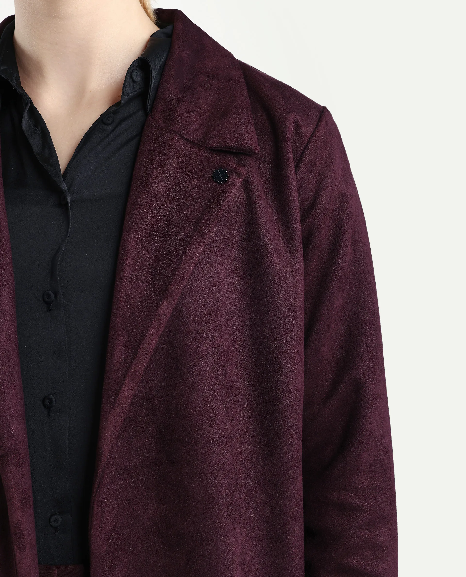 Rareism Women's Nizara Prune Polyester Blend Lapel Neck Regular Fit Coat - Image 4