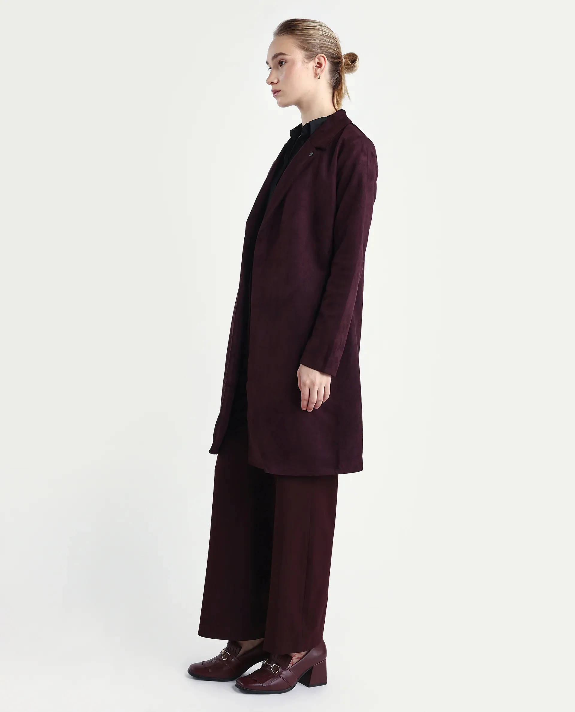 Rareism Women's Nizara Prune Polyester Blend Lapel Neck Regular Fit Coat - Image 5