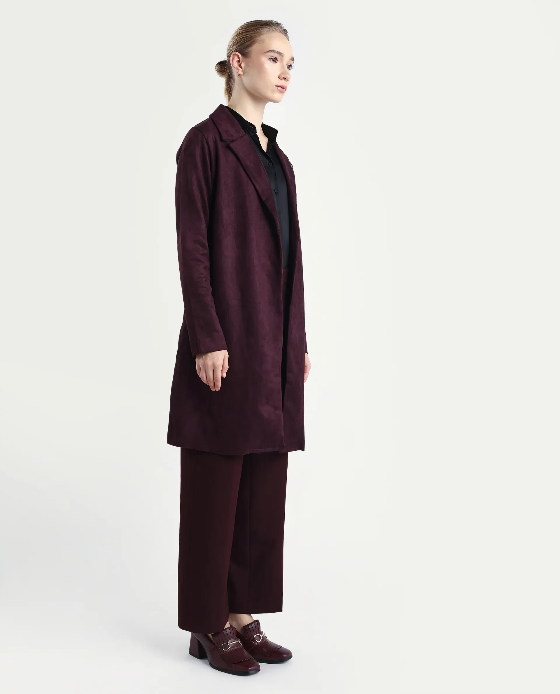 Rareism Women's Nizara Prune Polyester Blend Lapel Neck Regular Fit Coat - Image 6